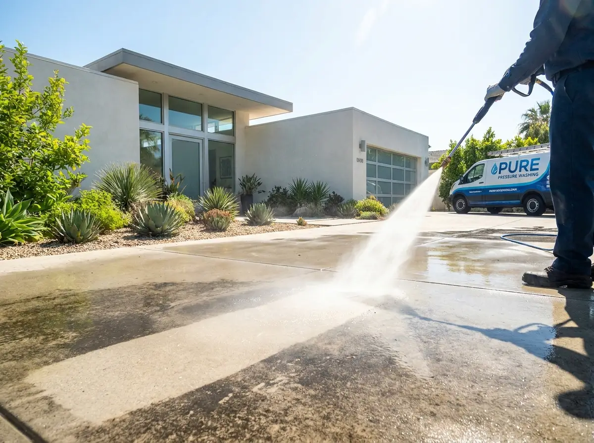 Pressure washing a driveway