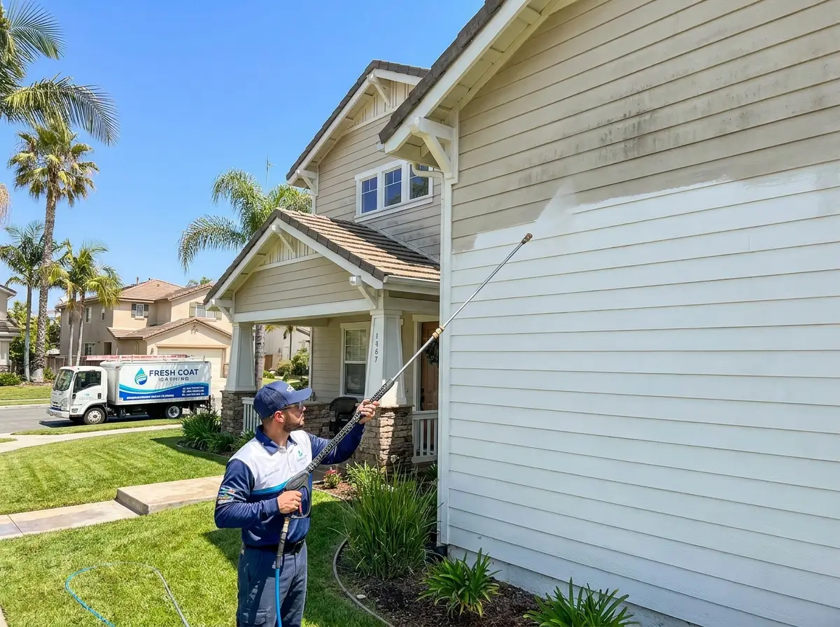 Pressure washing house exterior siding