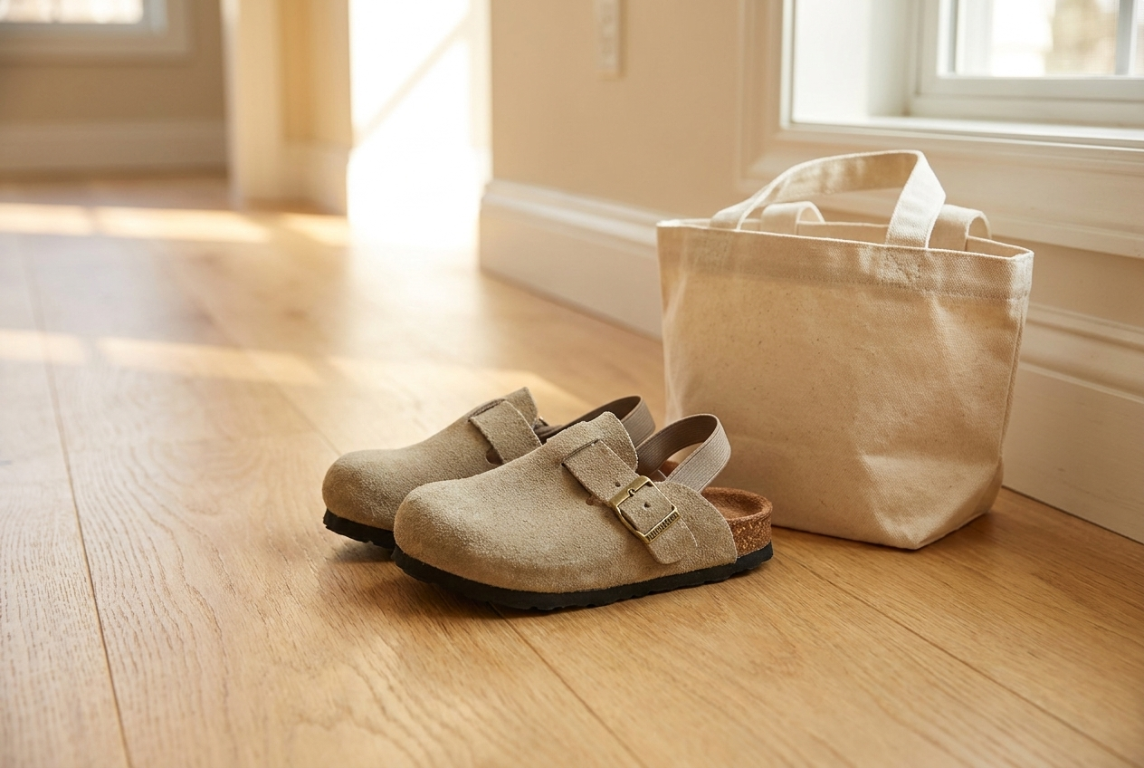 Kinderclogs sandalen met suède look en leren bovenwerk, elastische hielband, kurken zool en antislip profiel voor dageli