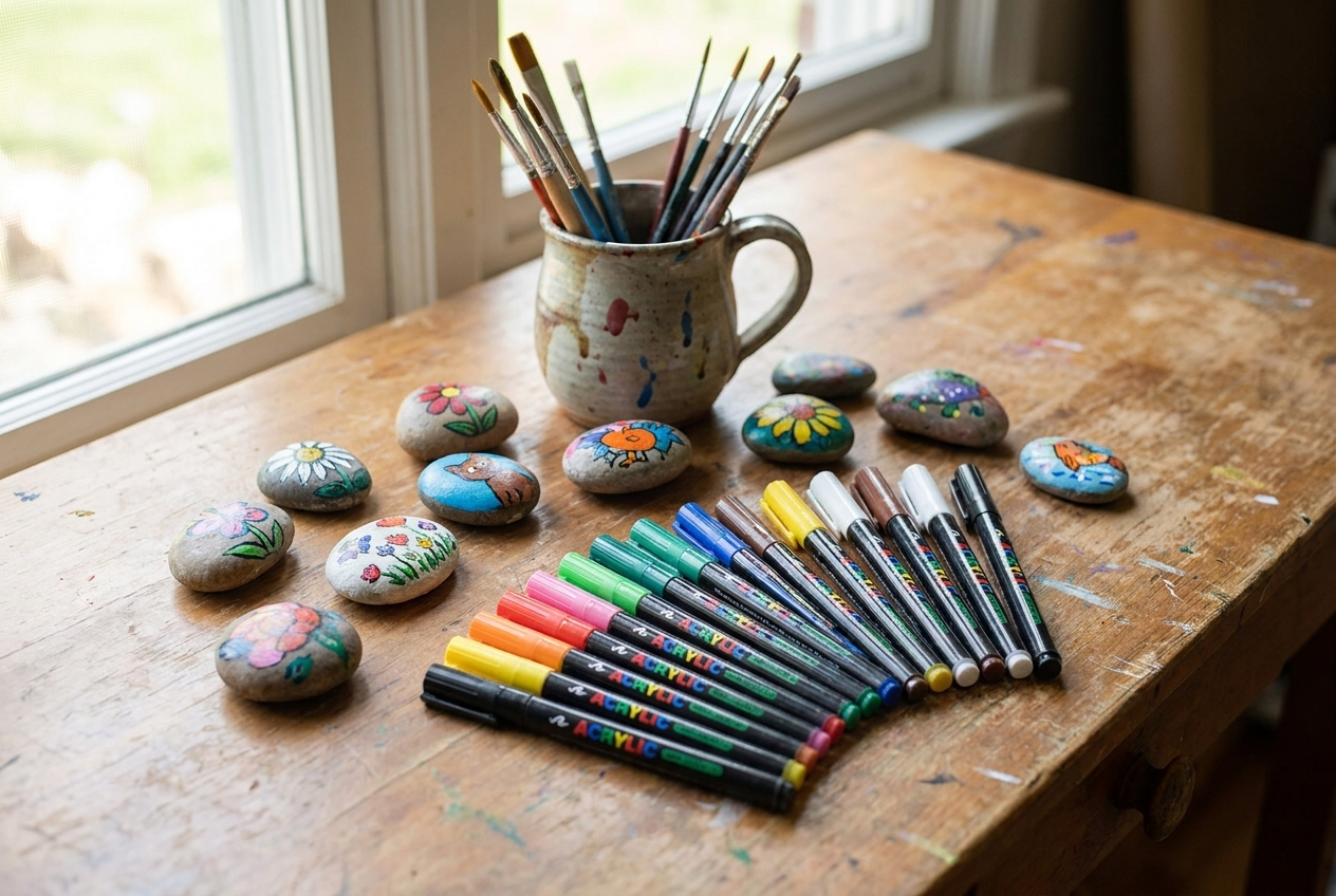 Acrylmarkers met flexibele penseelpunt voor glas, keramiek, steen, hout en papier, sneldrogende inkt op waterbasis