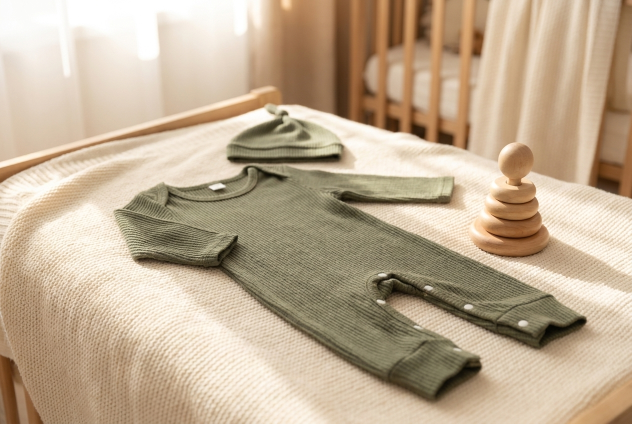 Babyjumpsuit met bijpassend mutsje, tweedelige set van zachte katoenmix met lange mouwen voor jongens en meisjes