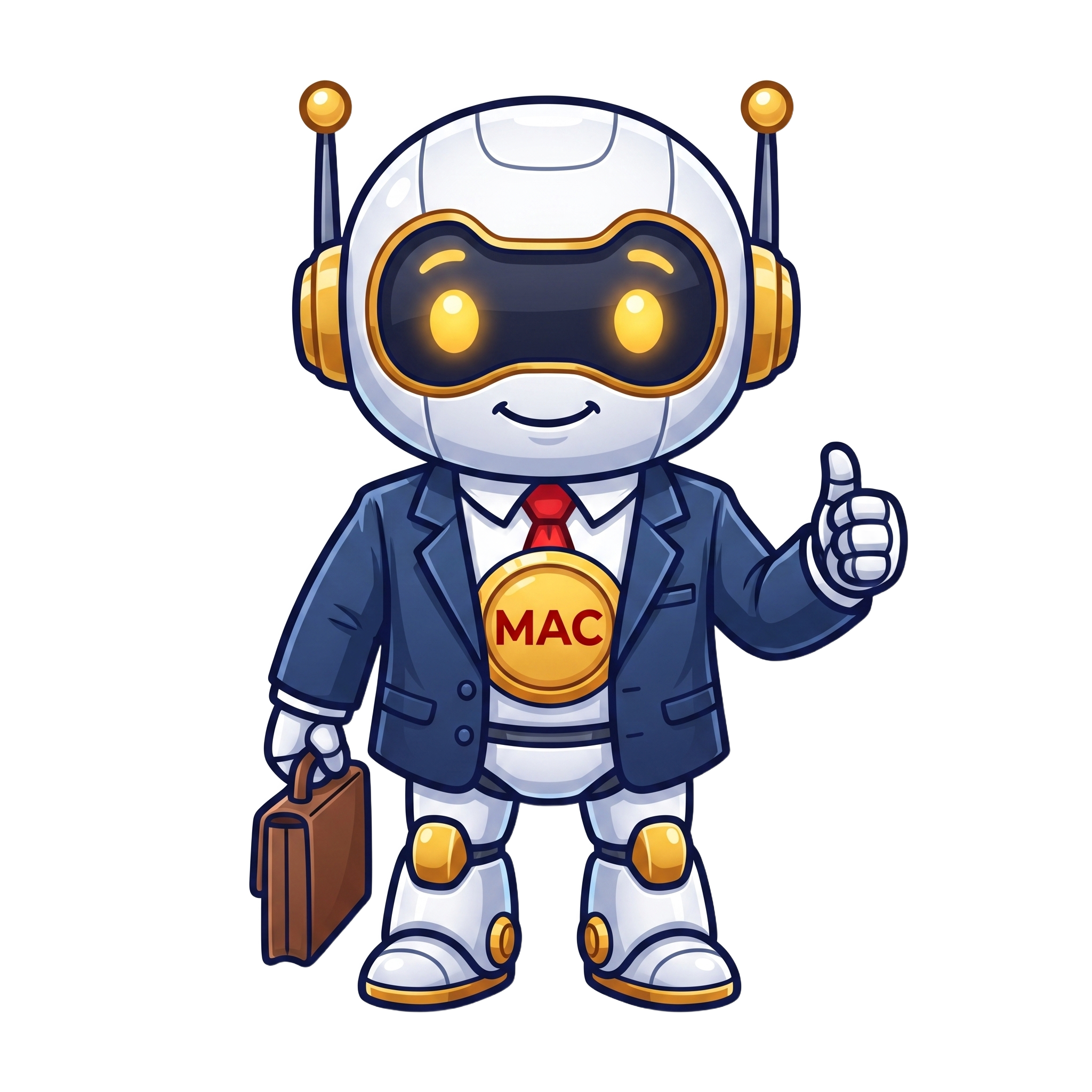 MAC, My Accountability Coach, in a suit and tie, ready for business