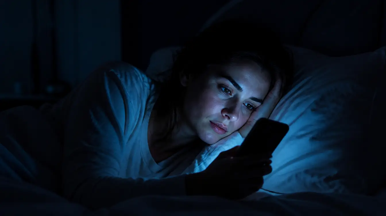 Sarah scrolling her phone late at night