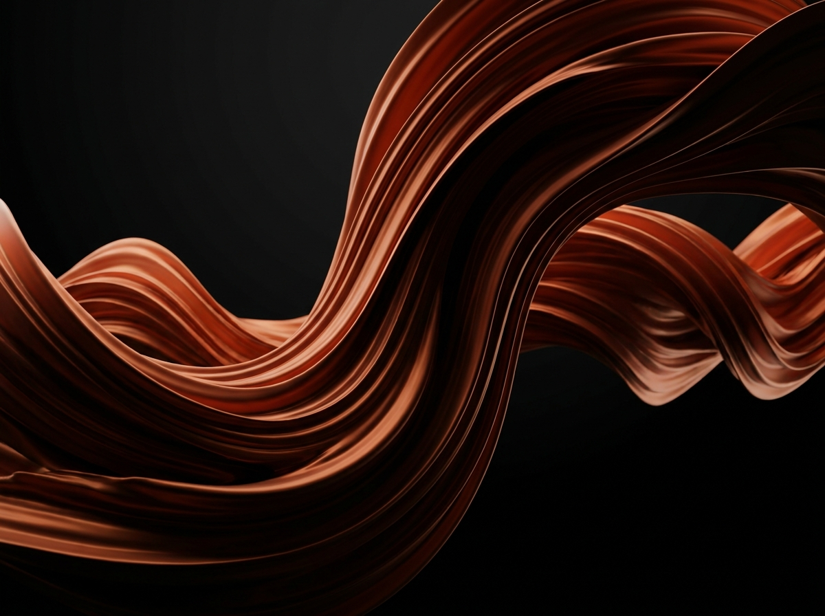Abstract AI-generated visual of flowing terracotta ribbons of light on a black background, representing creative energy