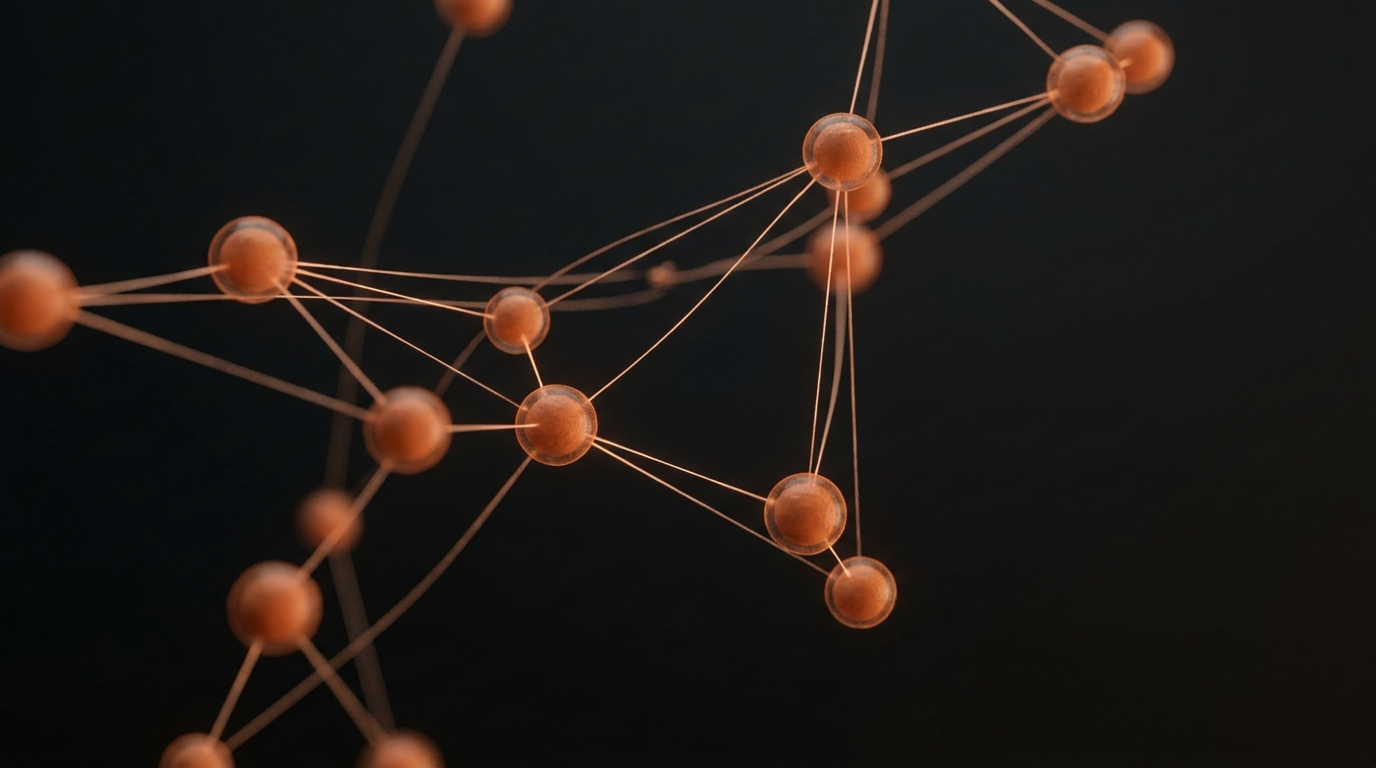 Abstract AI-generated visual of a glowing terracotta neural network on a black background