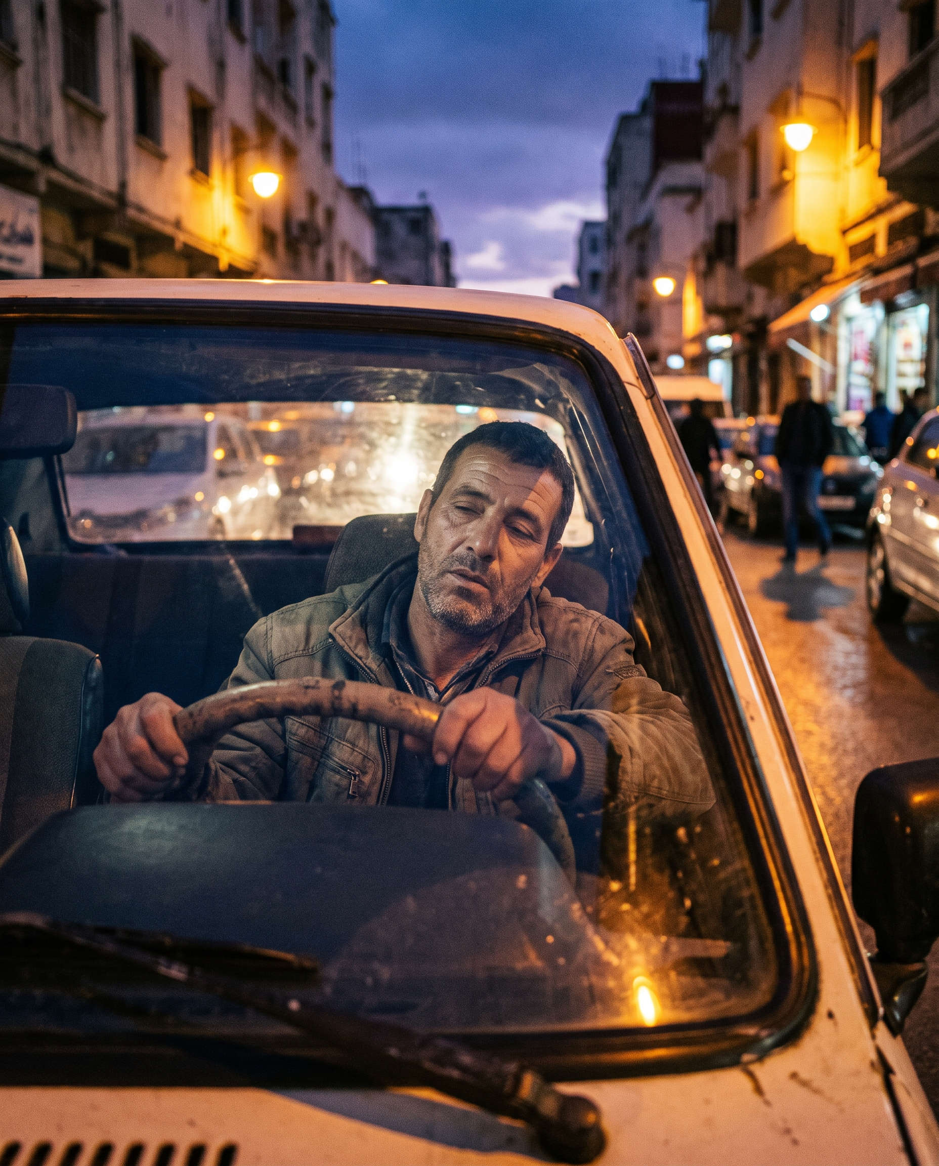 رجل واقف وسط الزحام فالطوموبيل