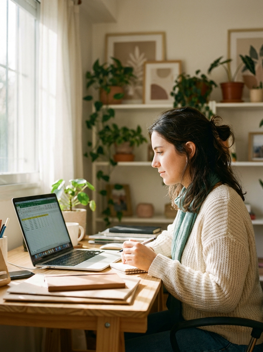 Freelancer trabajando desde su casa con la planilla