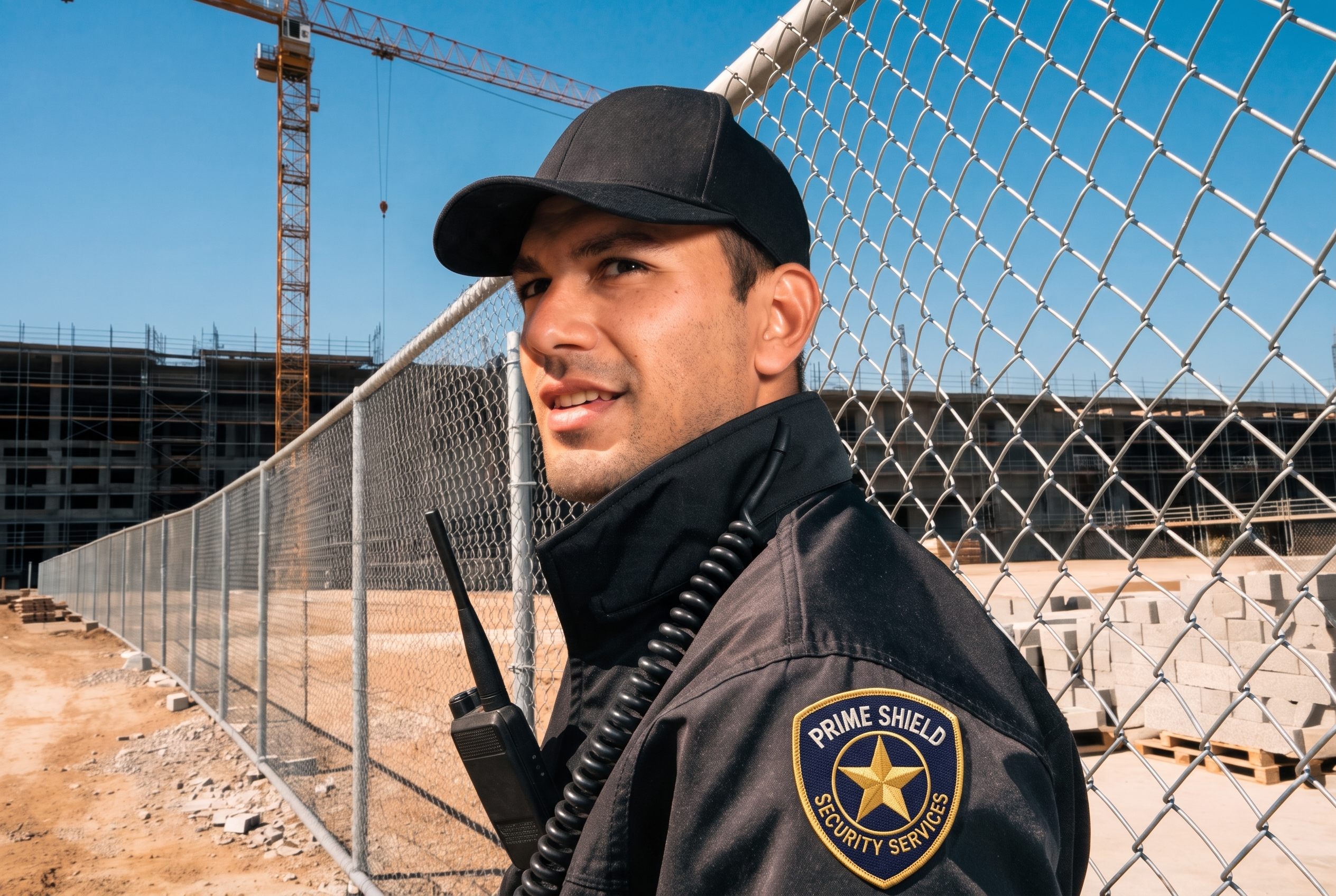 Prime Shield security officer guarding a construction site