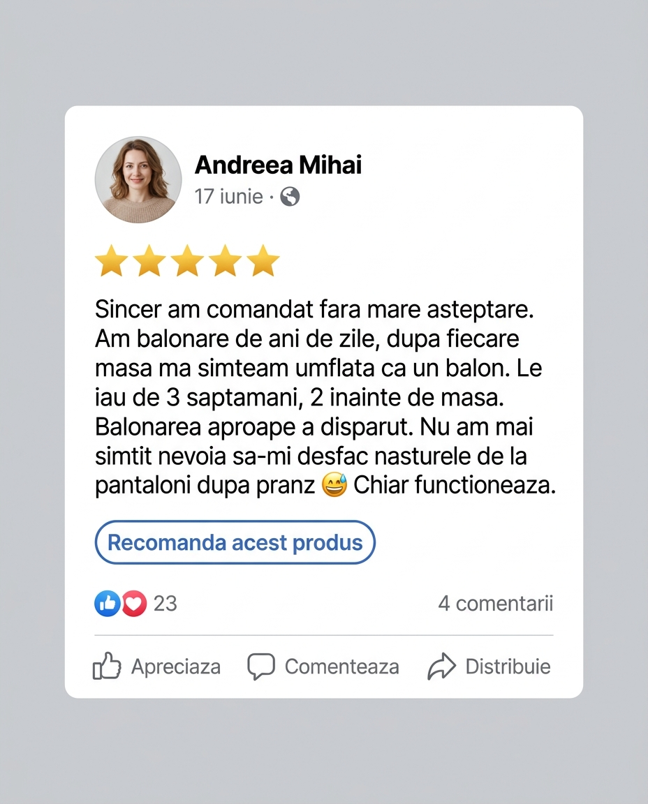 Review Andreea Mihai — 5 stele — balonarea a disparut dupa 3 saptamani cu jeleuri ROOTFUL otet de mere si kombucha