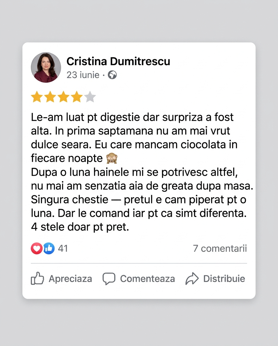 Review Cristina Dumitrescu — 4 stele — pofta de dulce a disparut, hainele se potrivesc altfel dupa o luna cu ROOTFUL