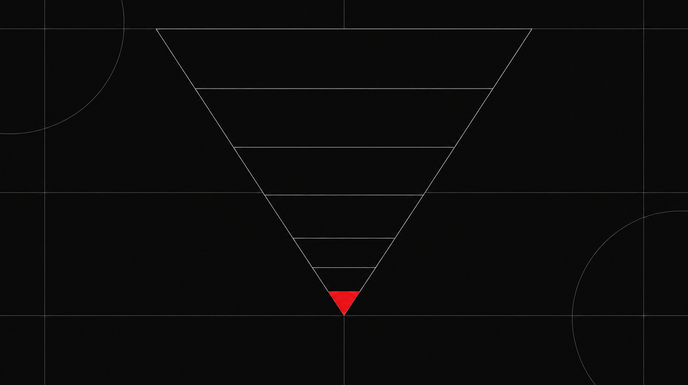 Swiss editorial graphic of an inverted funnel with a red triangle at the base representing recovered conversions