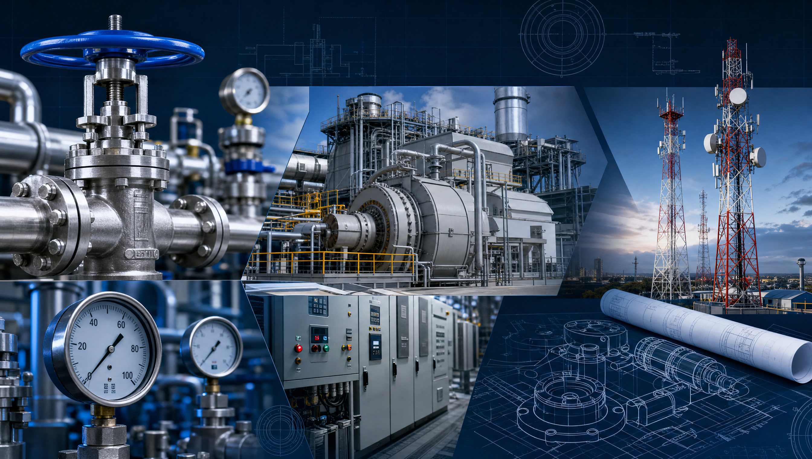 Industrial equipment and technical diagrams collage
