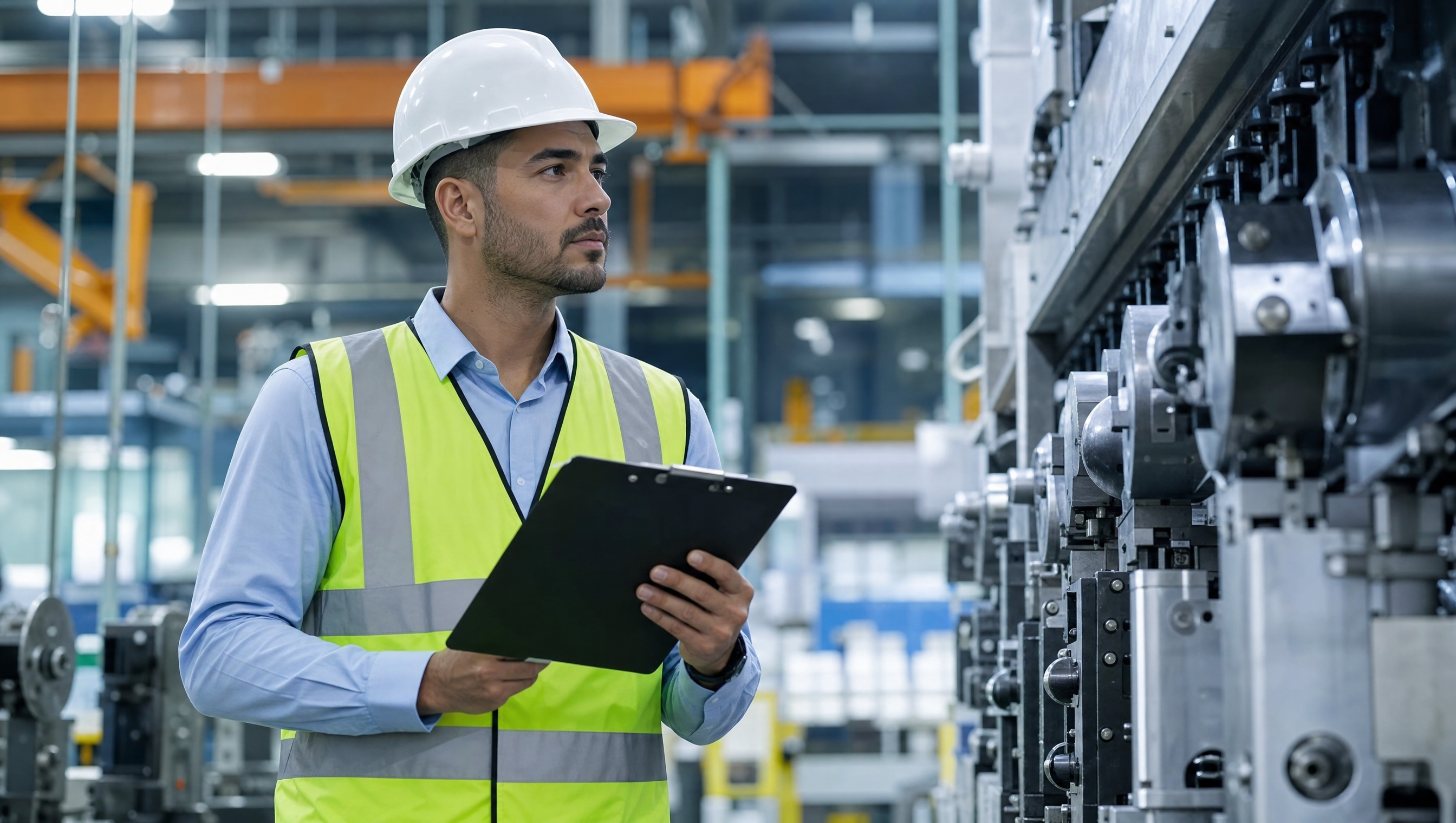 Industrial quality inspector examining equipment