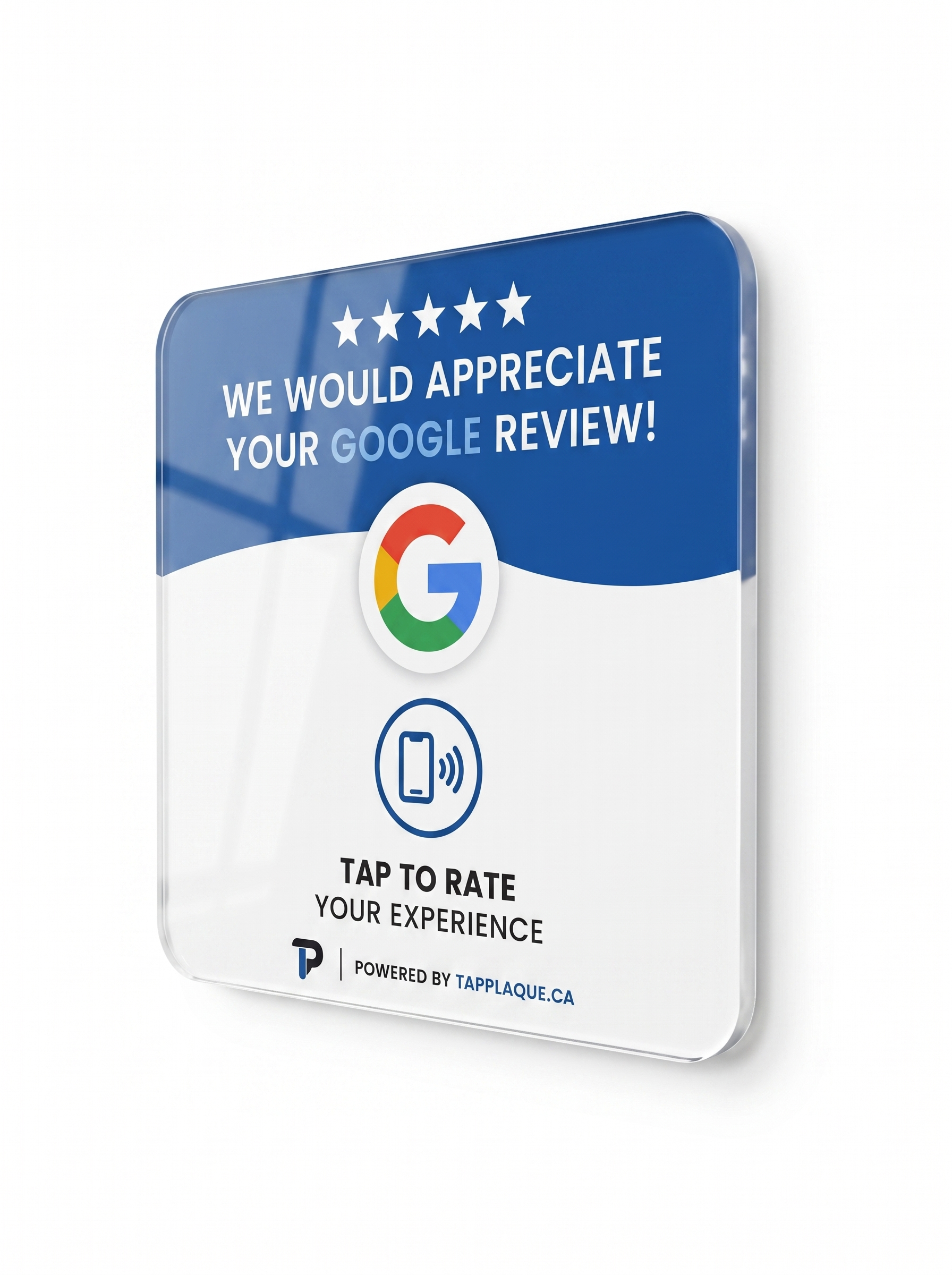 TapPlaque acrylic tap-to-review plaque