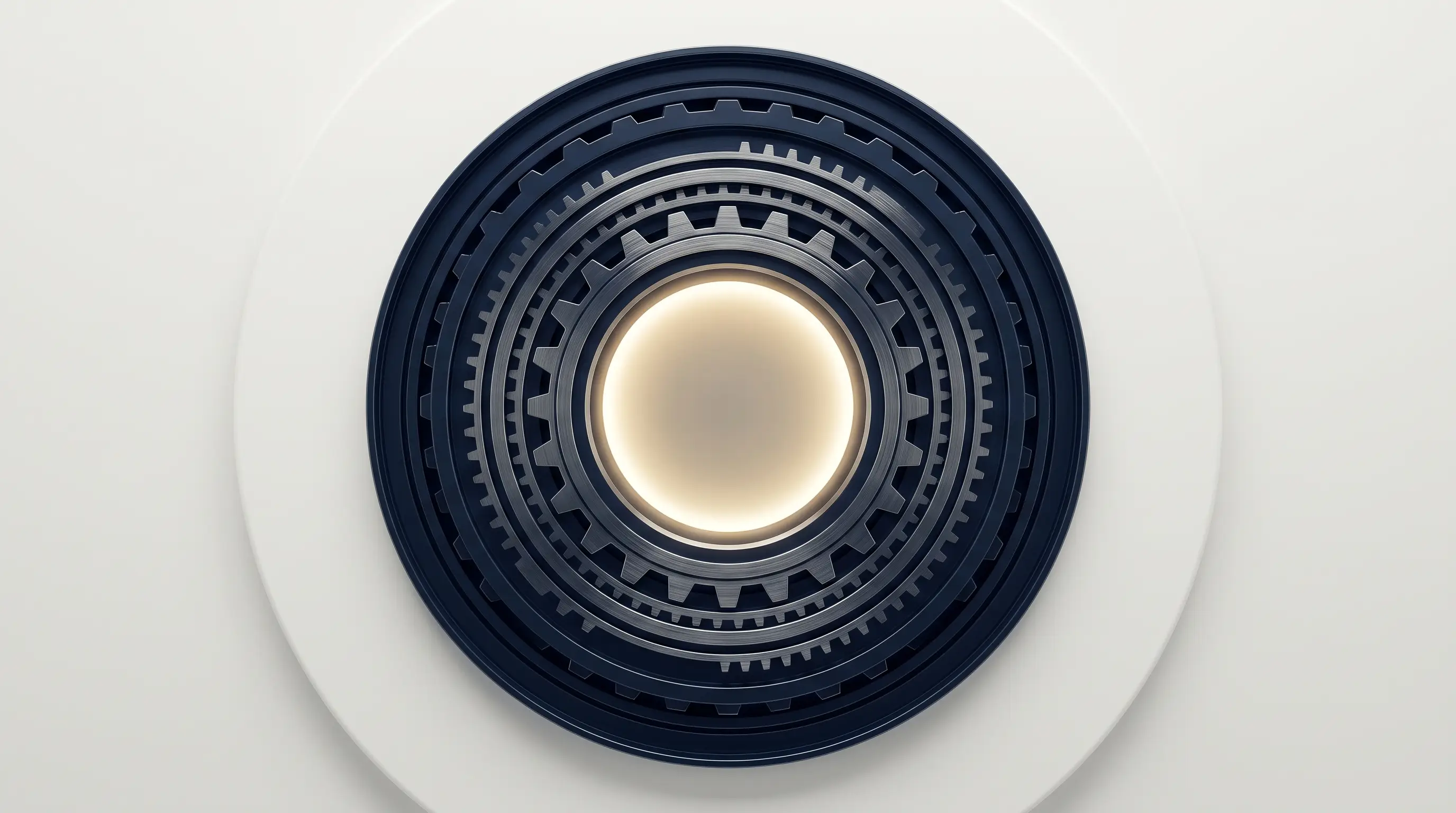 Abstract concentric vault geometry in navy on warm white