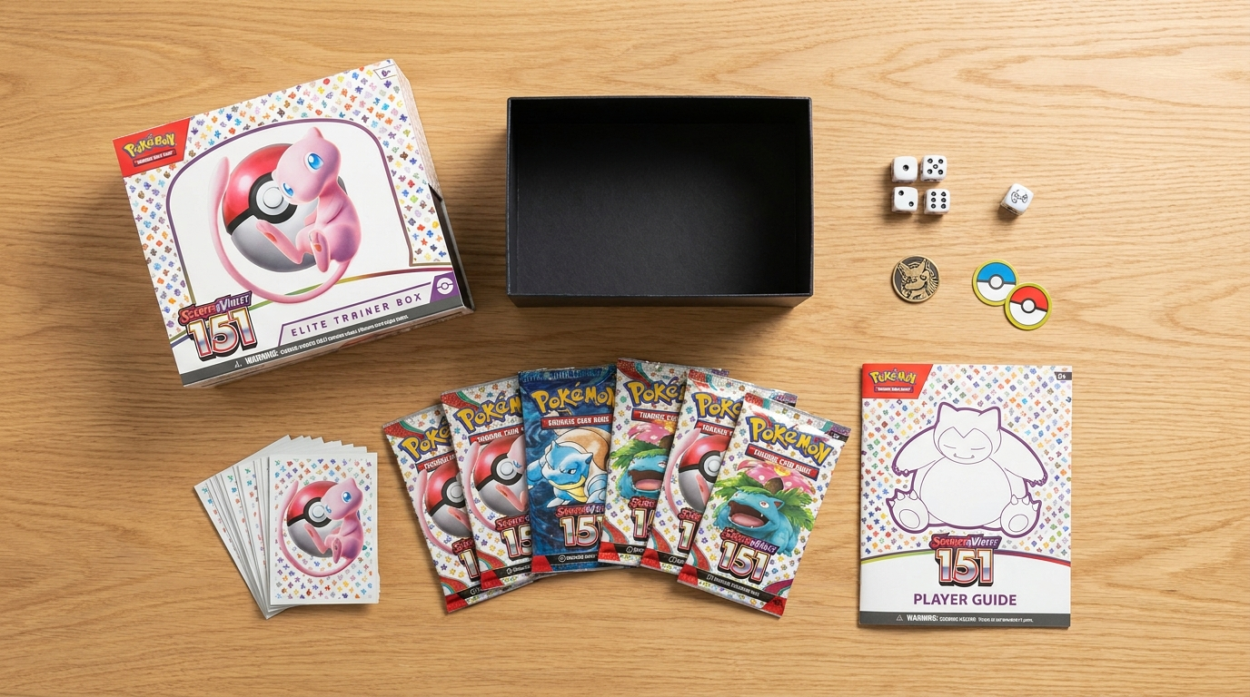 Pokémon Elite Trainer Box geoeffnet mit Booster Packs und Zubehoer
