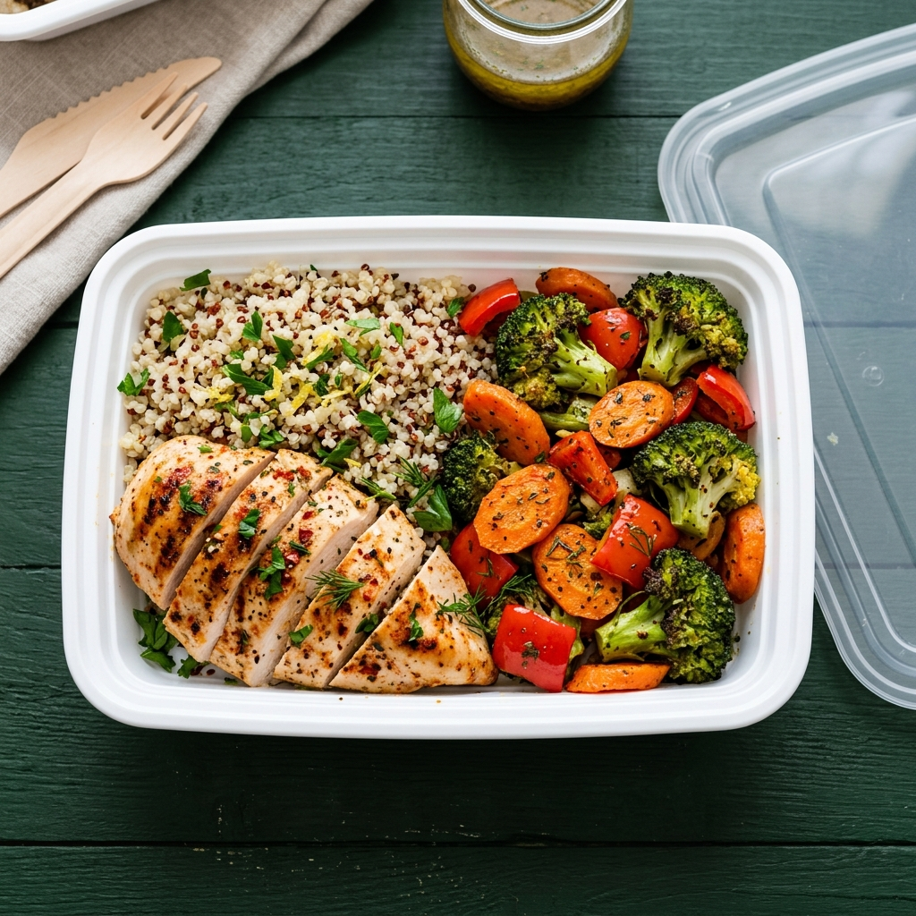 Vianda saludable con pollo, quinoa y vegetales