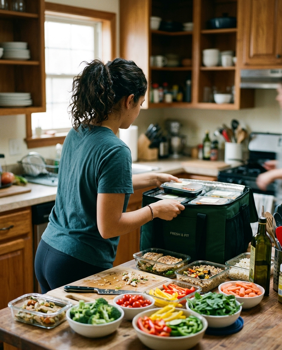 Persona cocinando viandas saludables para su emprendimiento