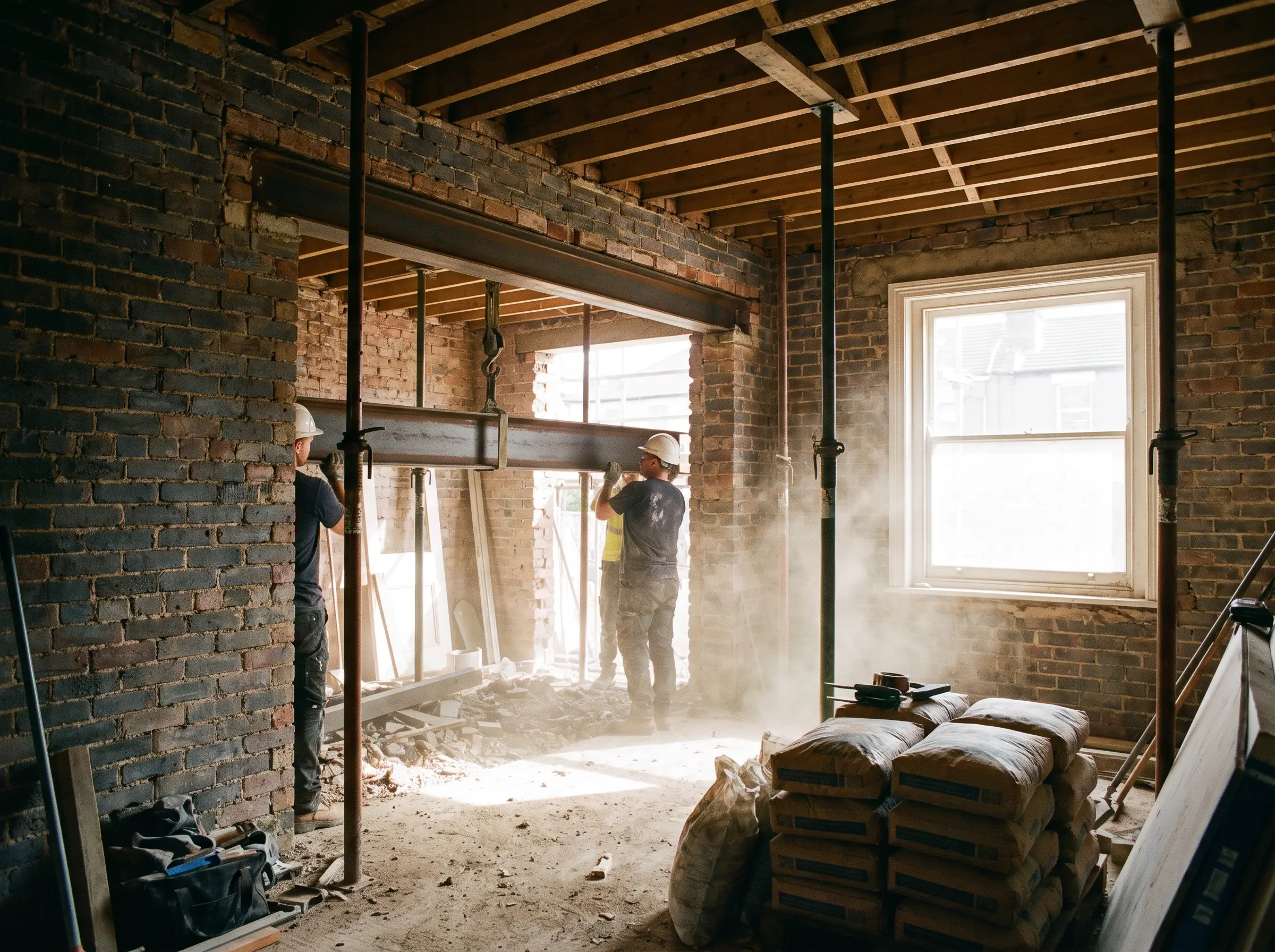 Steel beam installation during strip-out
