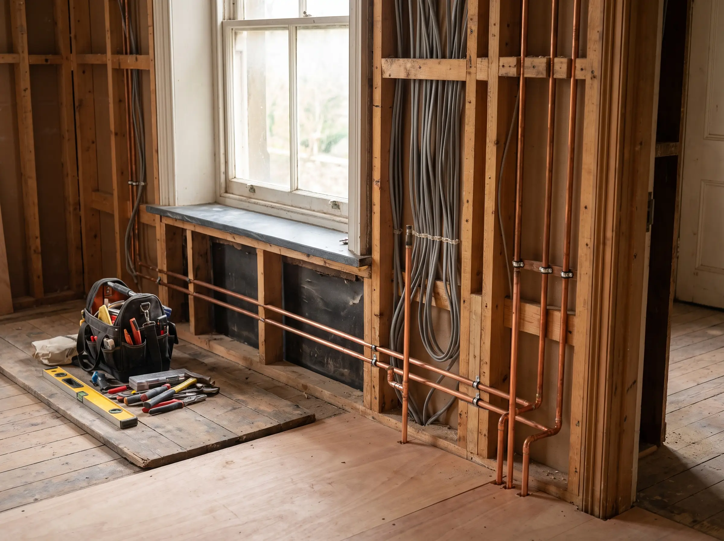 First fix pipework and cabling