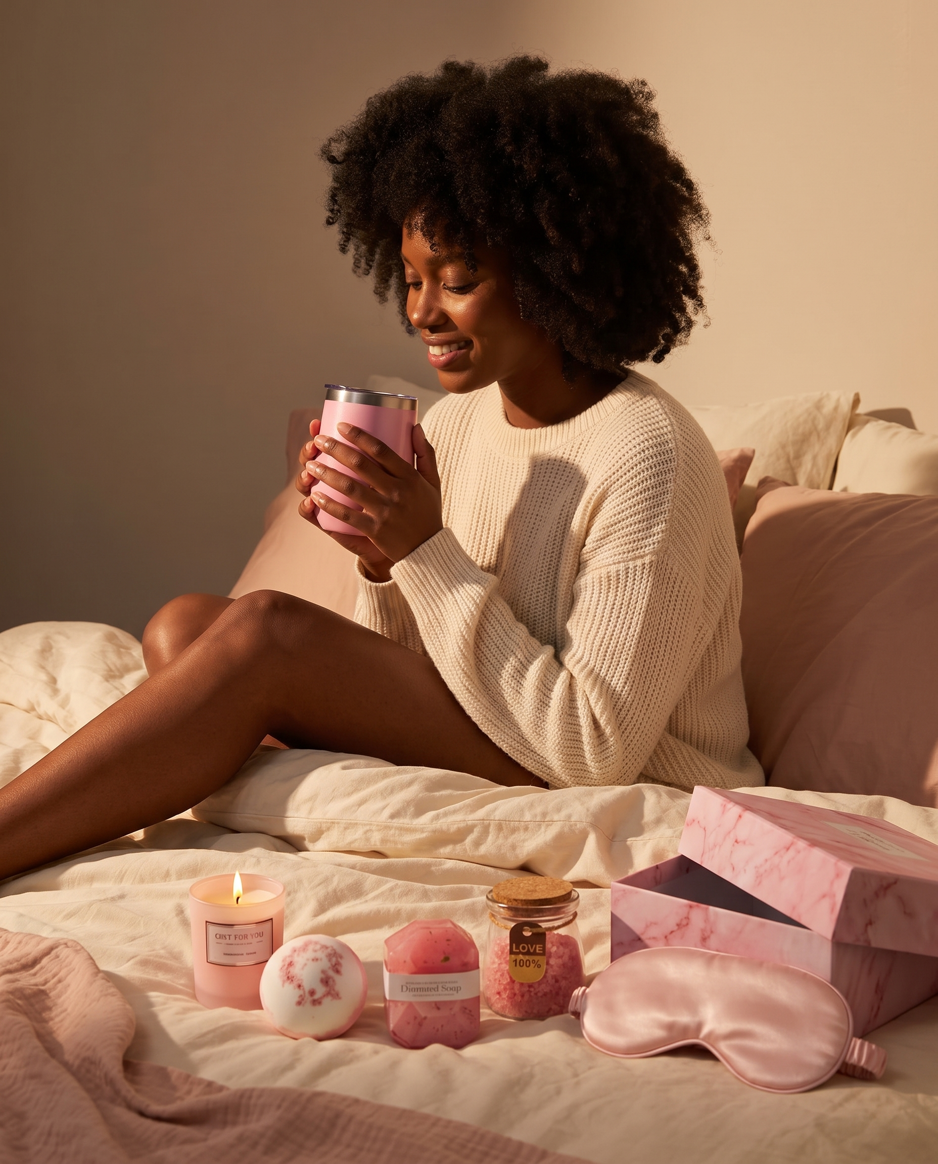 Mujer usando el vaso térmico del Set Spa Mujer
