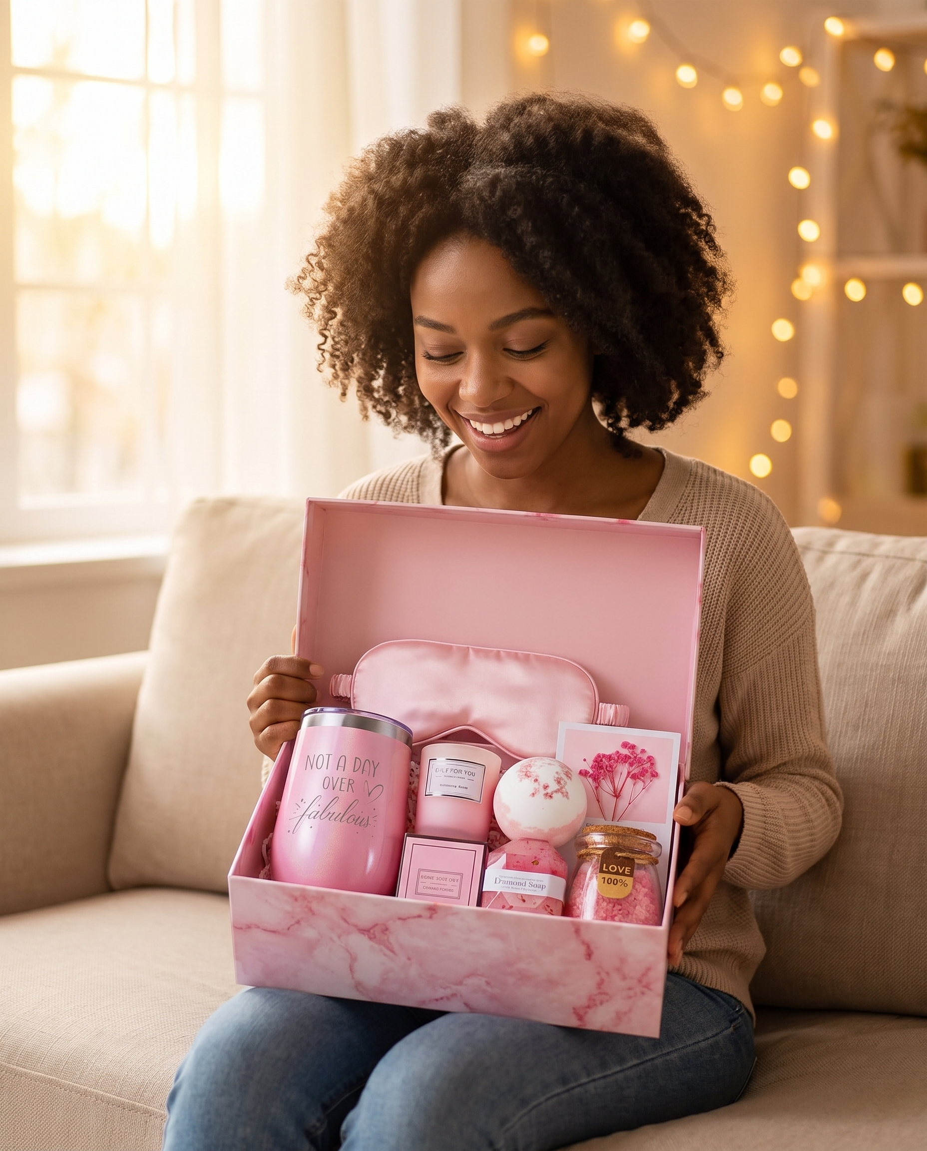 Mujer abriendo la caja del Set Spa Mujer