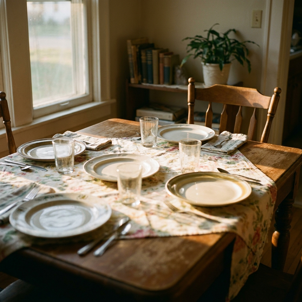 A family table with one empty chair