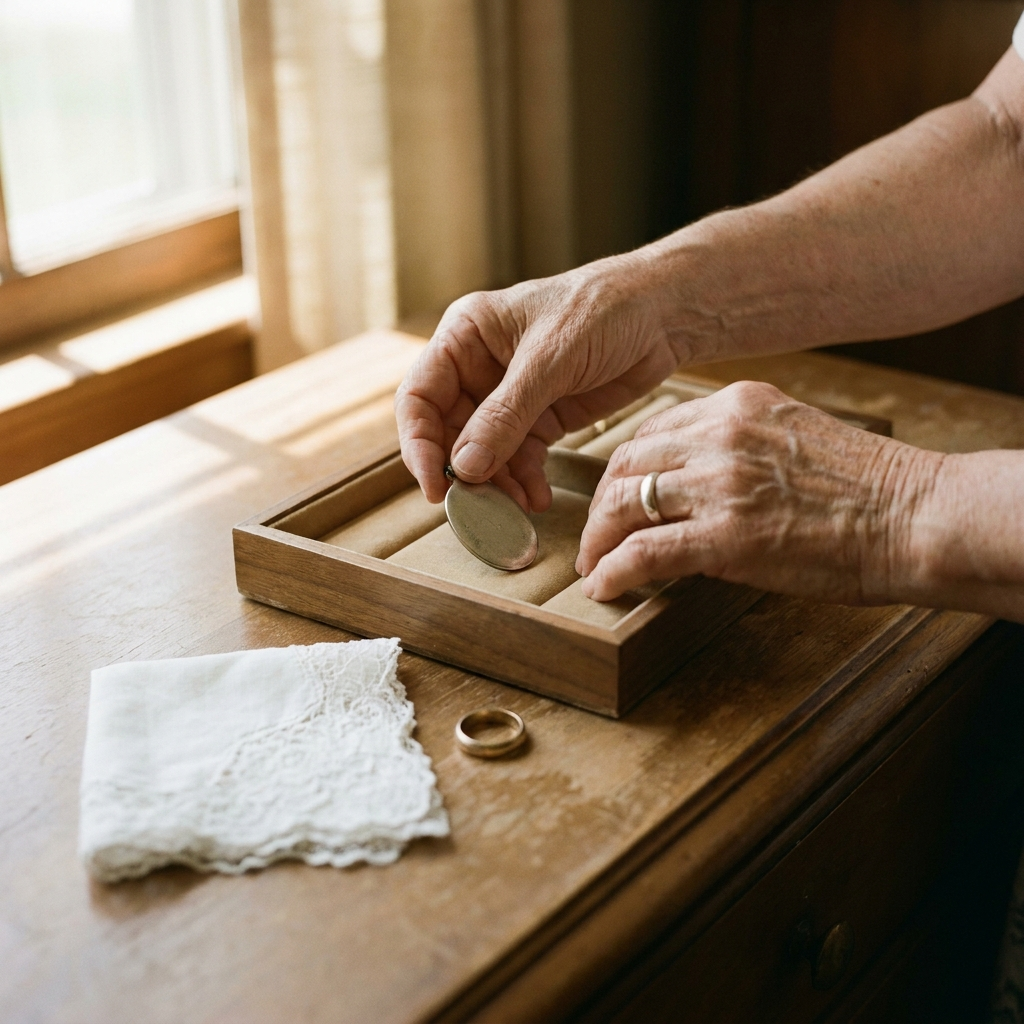 The old medal being put away in a jewellery box
