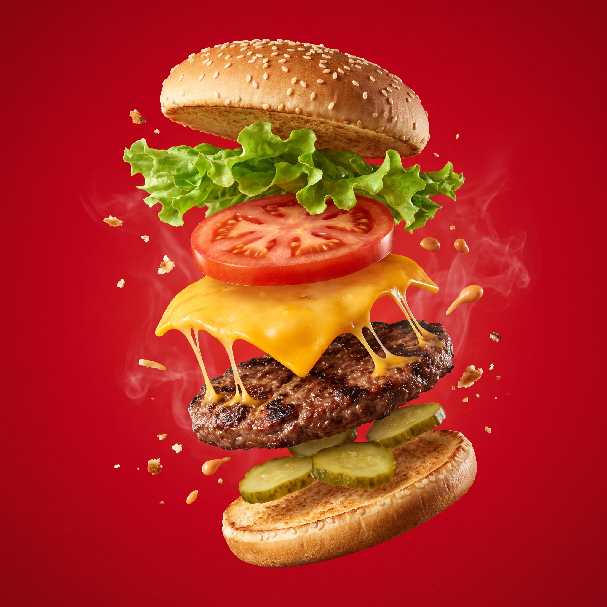 Ingredientes frescos do burger CRAVE em camadas