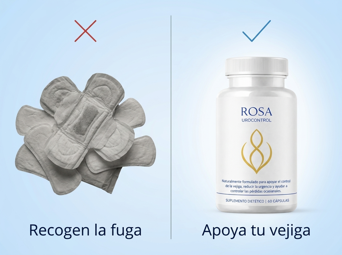 Las compresas recogen la fuga; UroControl apoya tu vejiga