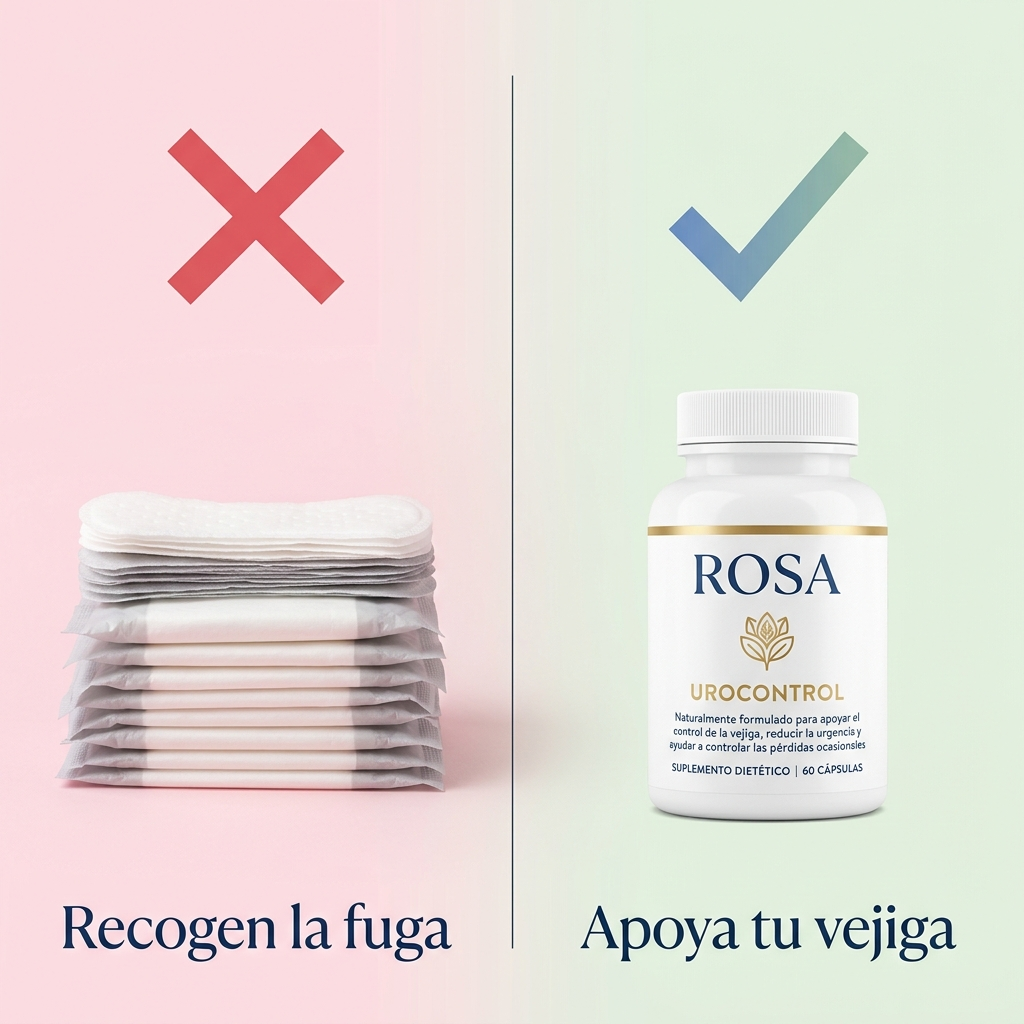 Las compresas recogen la fuga; UroControl apoya tu vejiga
