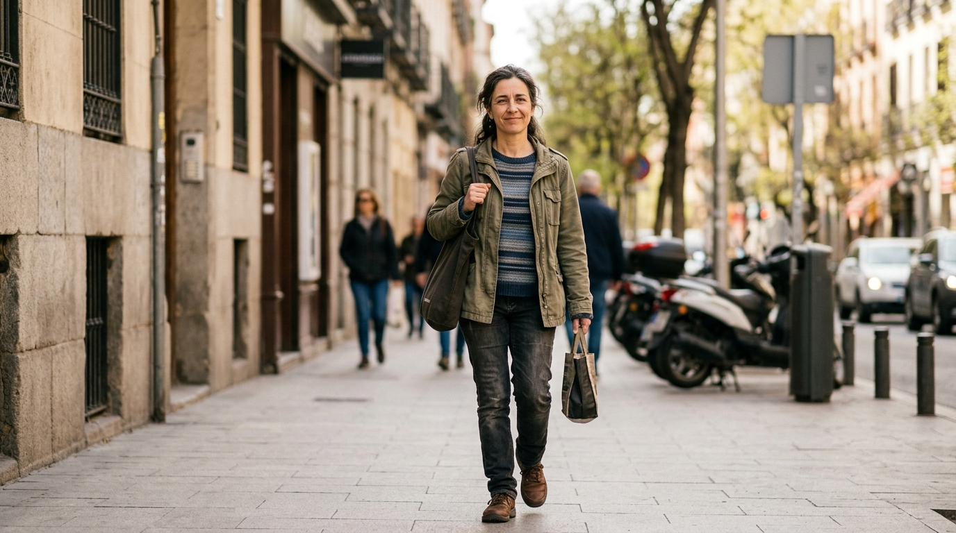 Joana caminando libre por la calle