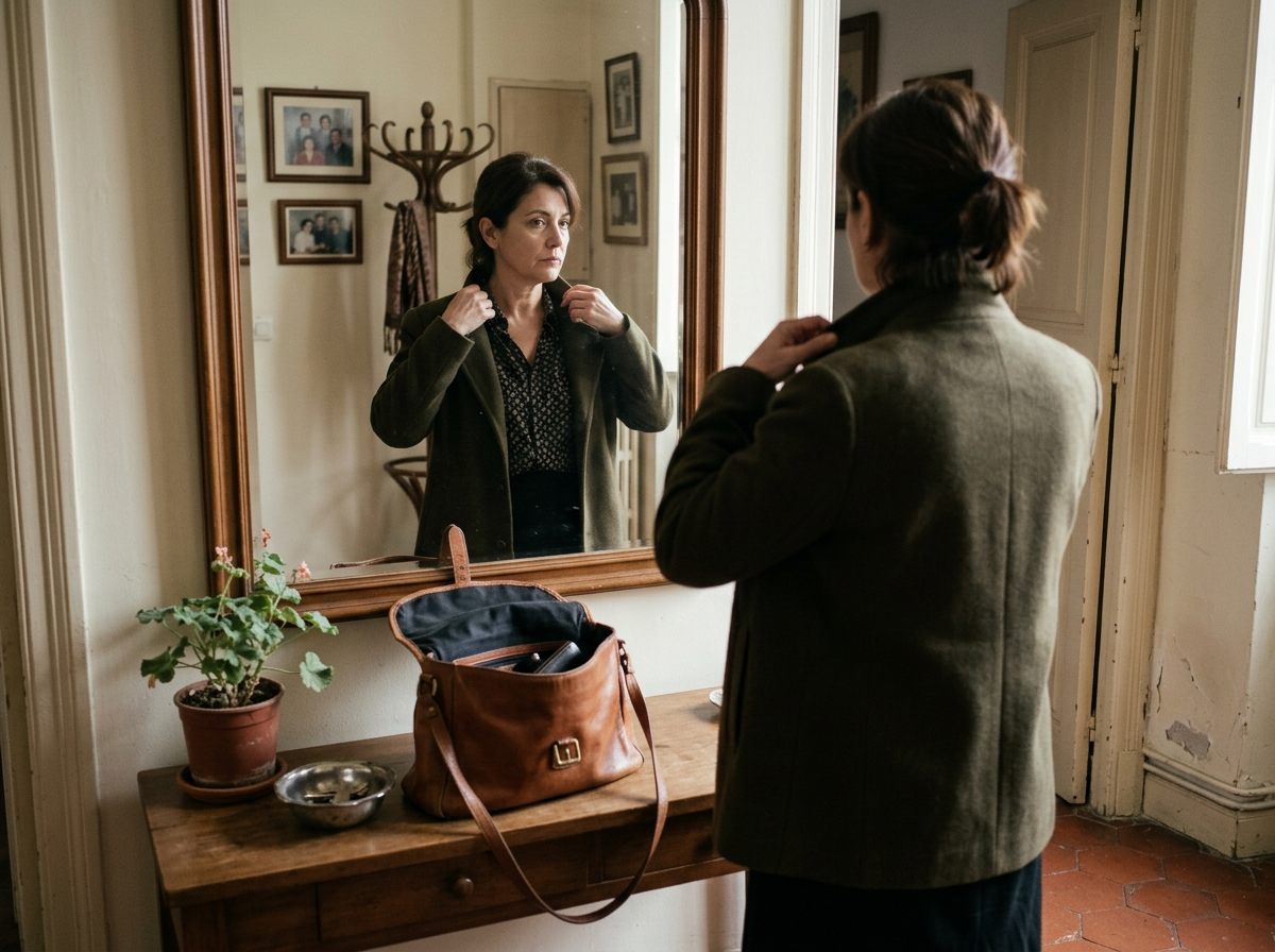Elena preparándose antes de salir