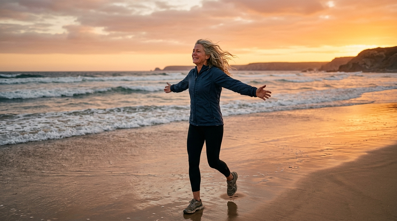 Ana corriendo libre en la playa