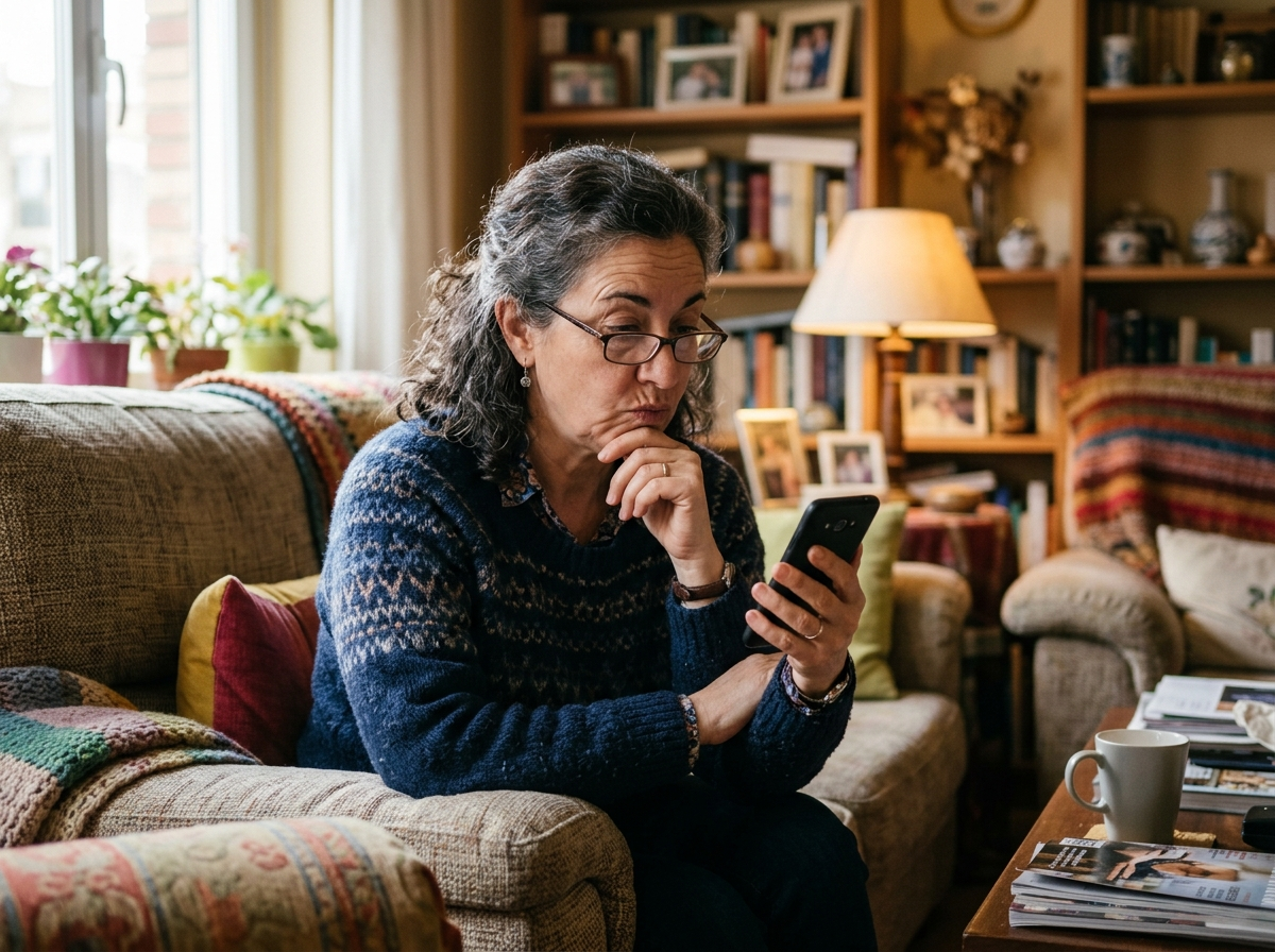 Mujer escéptica antes de comprar