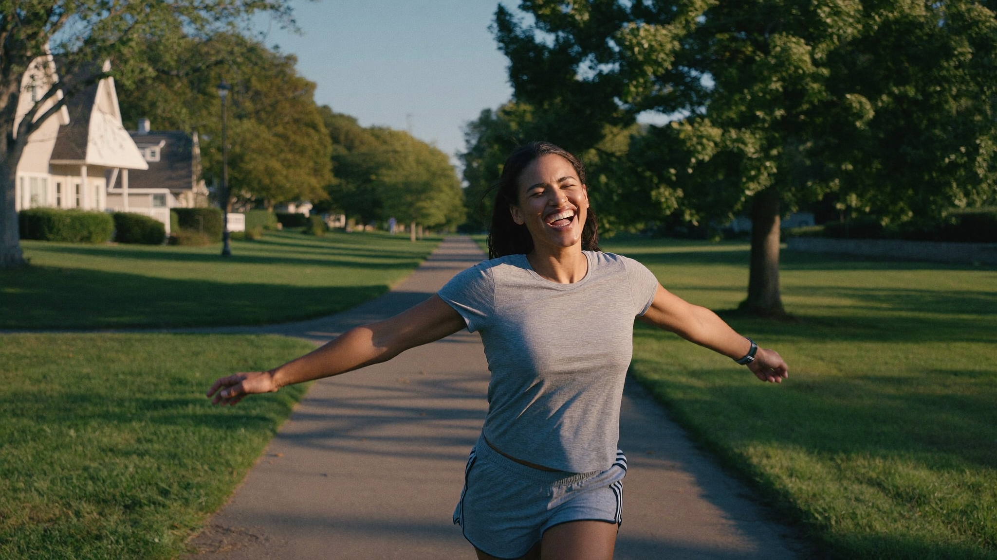 Mujer corriendo libre en el parque