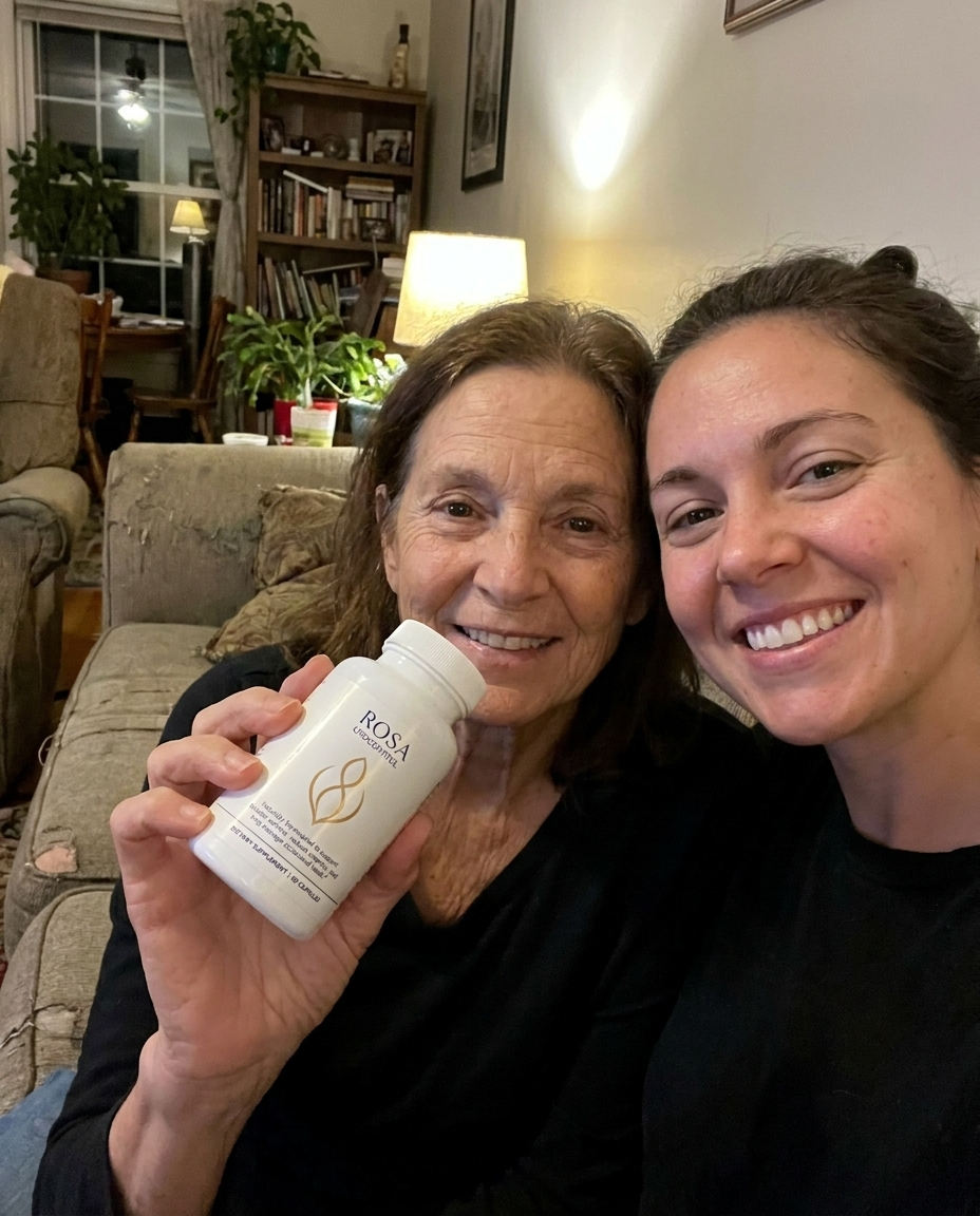 Mother and daughter together holding the real Rosa UroControl bottle