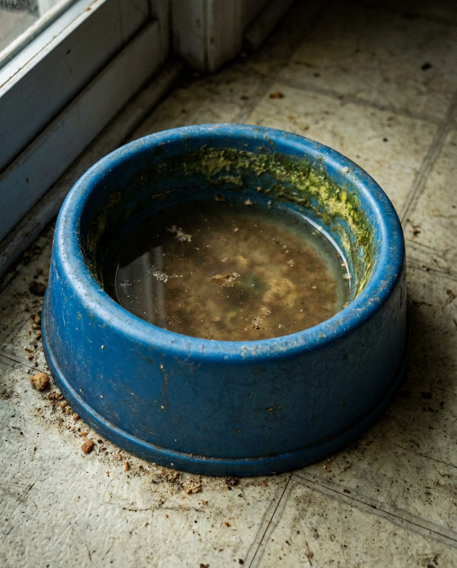 ANTES: cuenco con agua estancada y verdín
