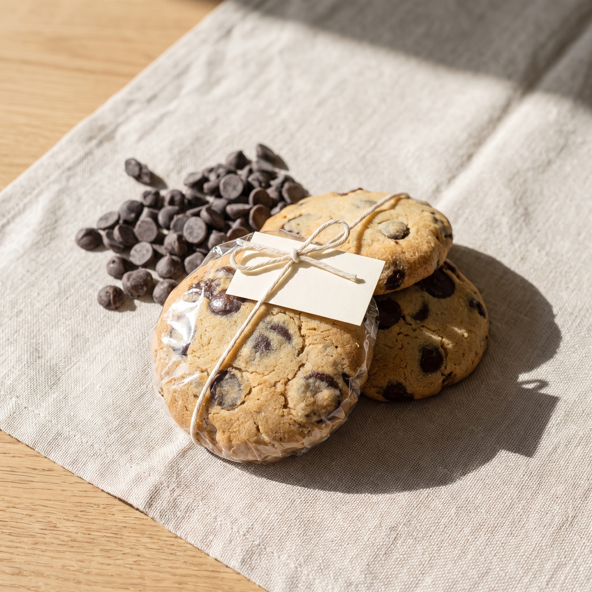 Cookies tied with twine and a handwritten card