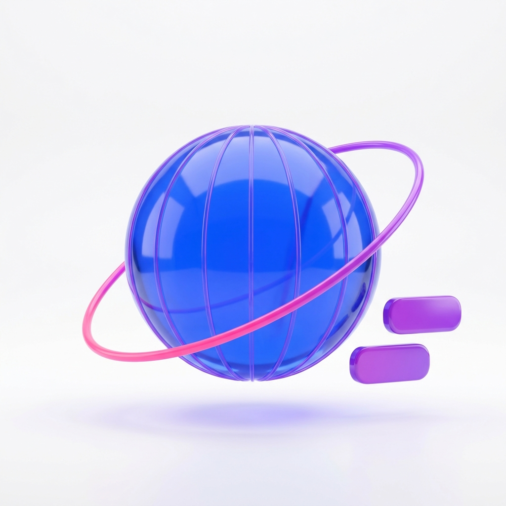 3D globe with orbit ring generating domain names