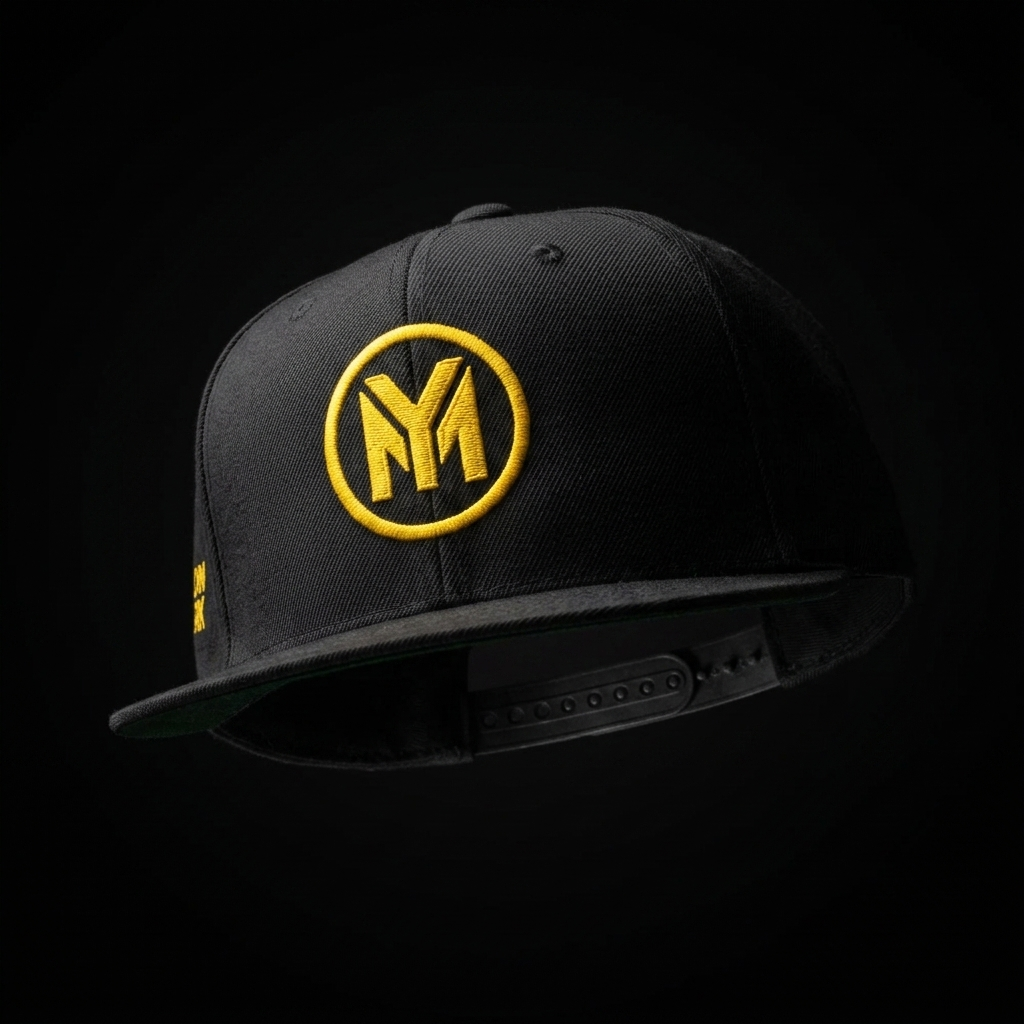 Black snapback floating dark background