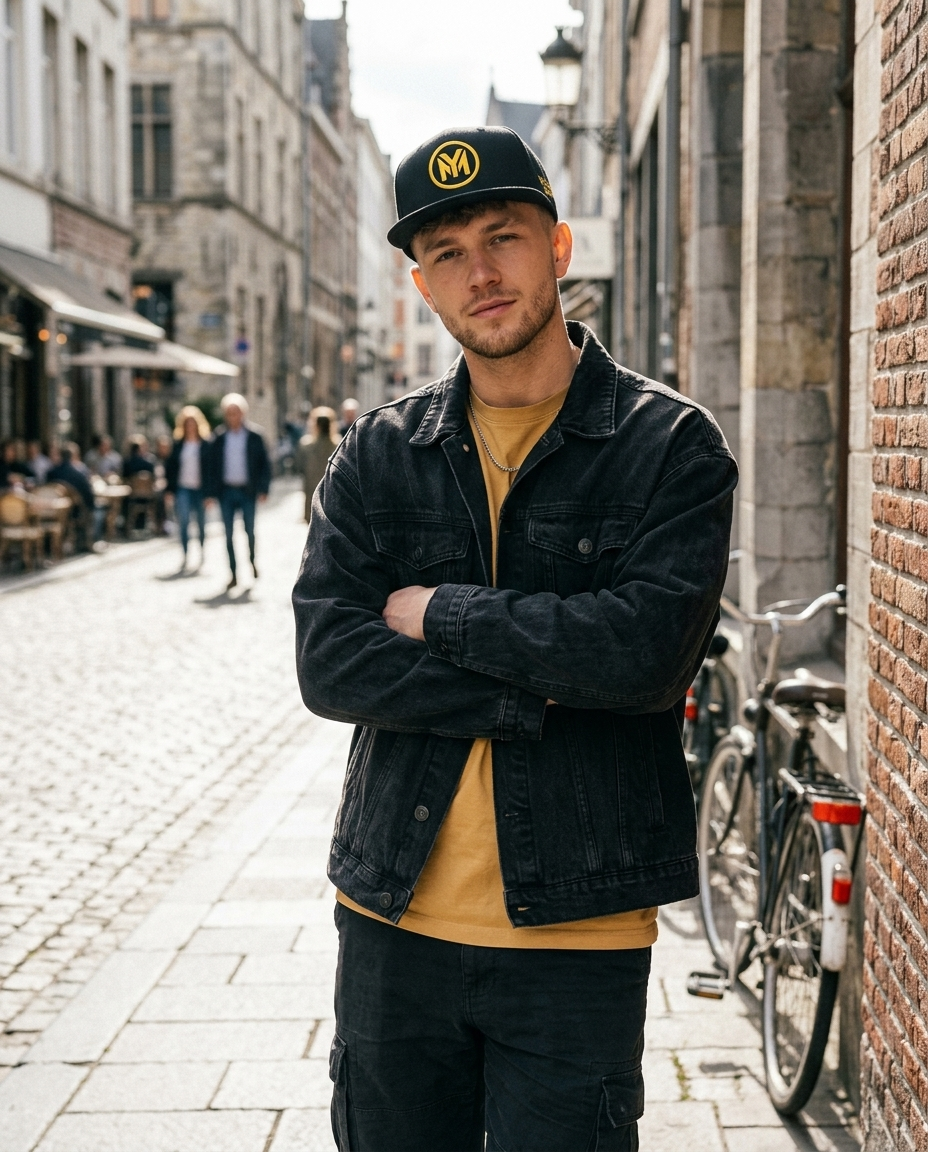 Male model urban street wearing Yellow Mark snapback