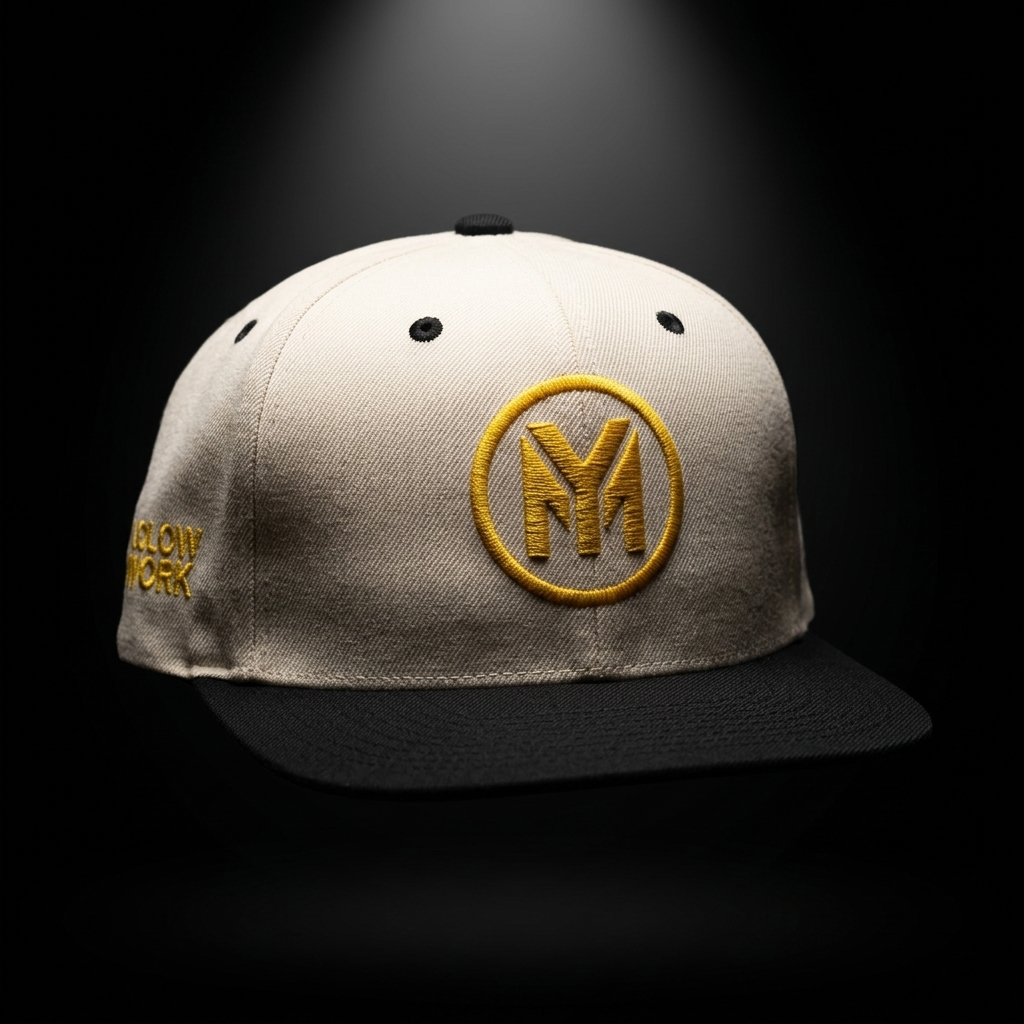 Natural black snapback floating dark background