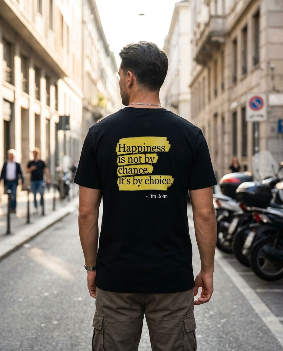 Male model urban street Happiness Is A Choice shirt