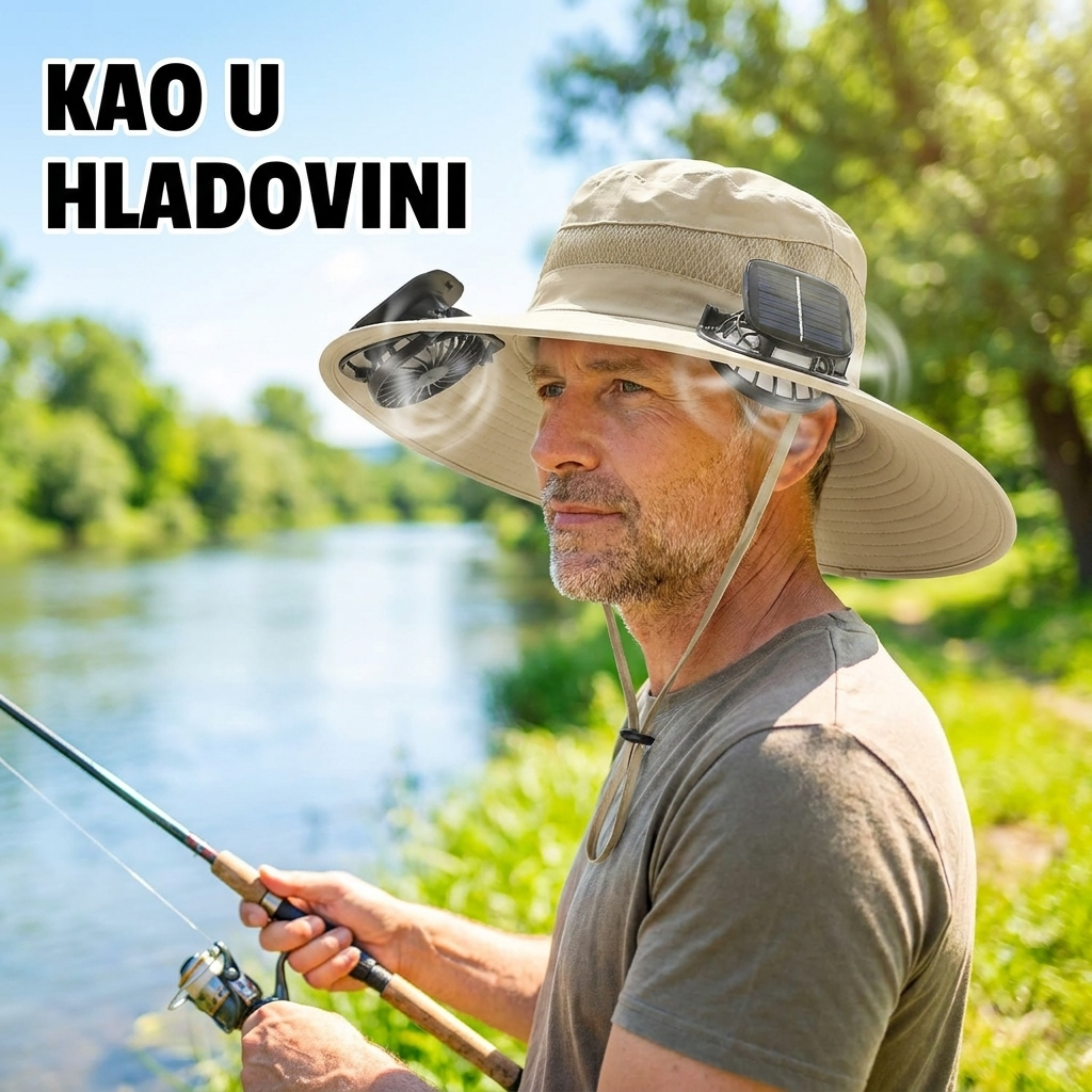 Pecanje na suncu sa solarnim šeširom sa 2 ventilatora