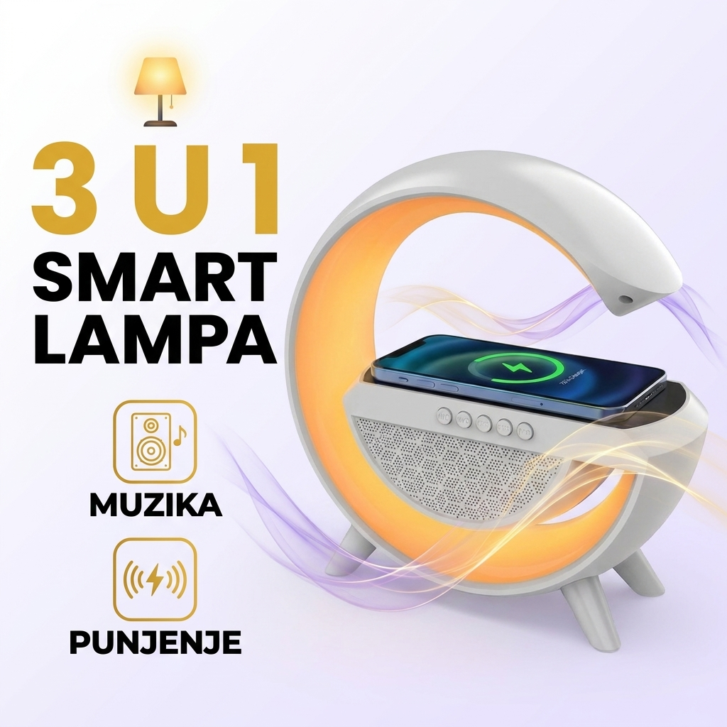 Smart lampa 3u1 - svetlo, muzika i bežično punjenje u jednom uređaju