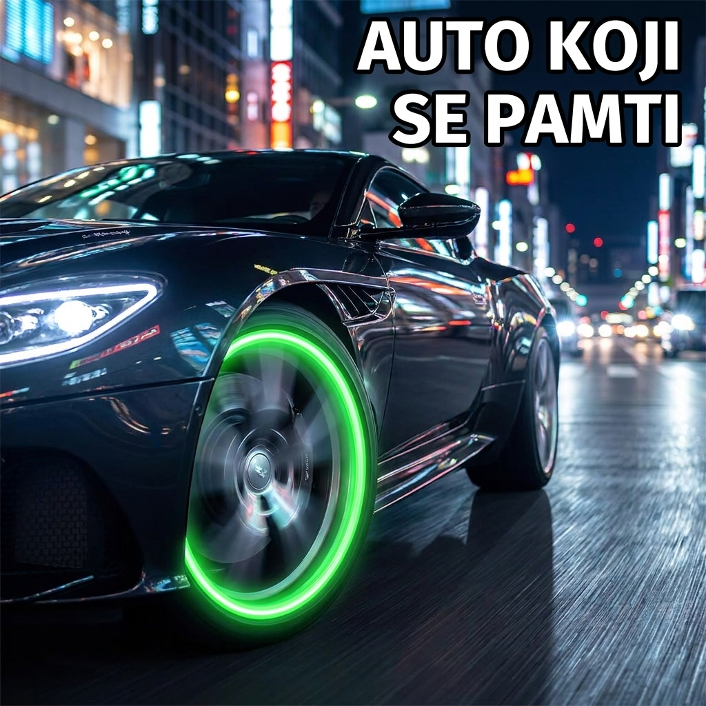 Svetleće kapice za ventil prave zeleni svetleći prsten na točku automobila noću