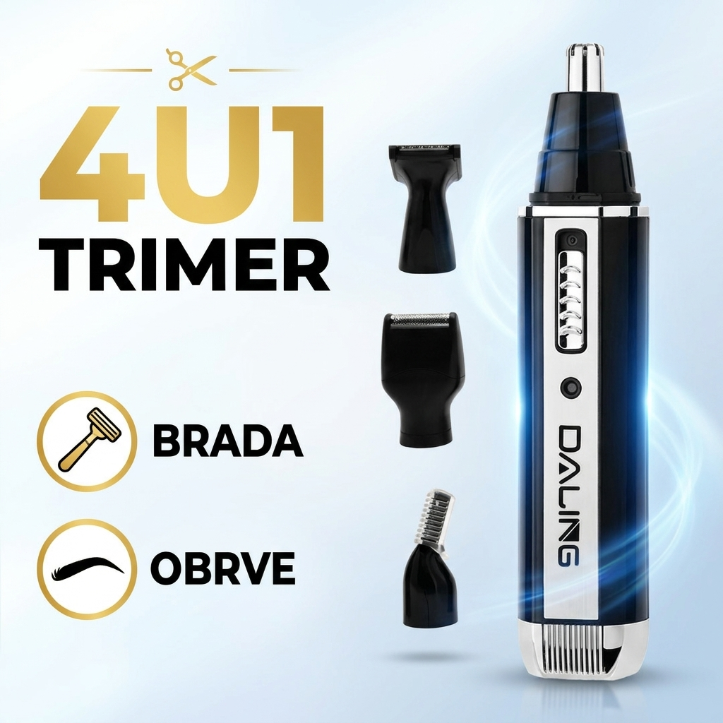 Trimer 4u1 sa tri dodatne glave - za bradu, nos i obrve