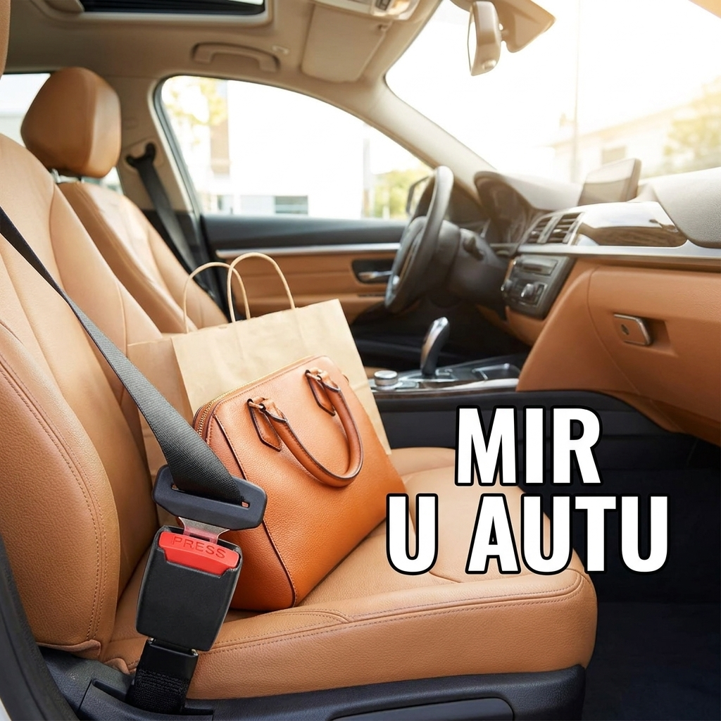 Klipsa za pojas u kopči dok torba stoji na sedištu - mir u autu