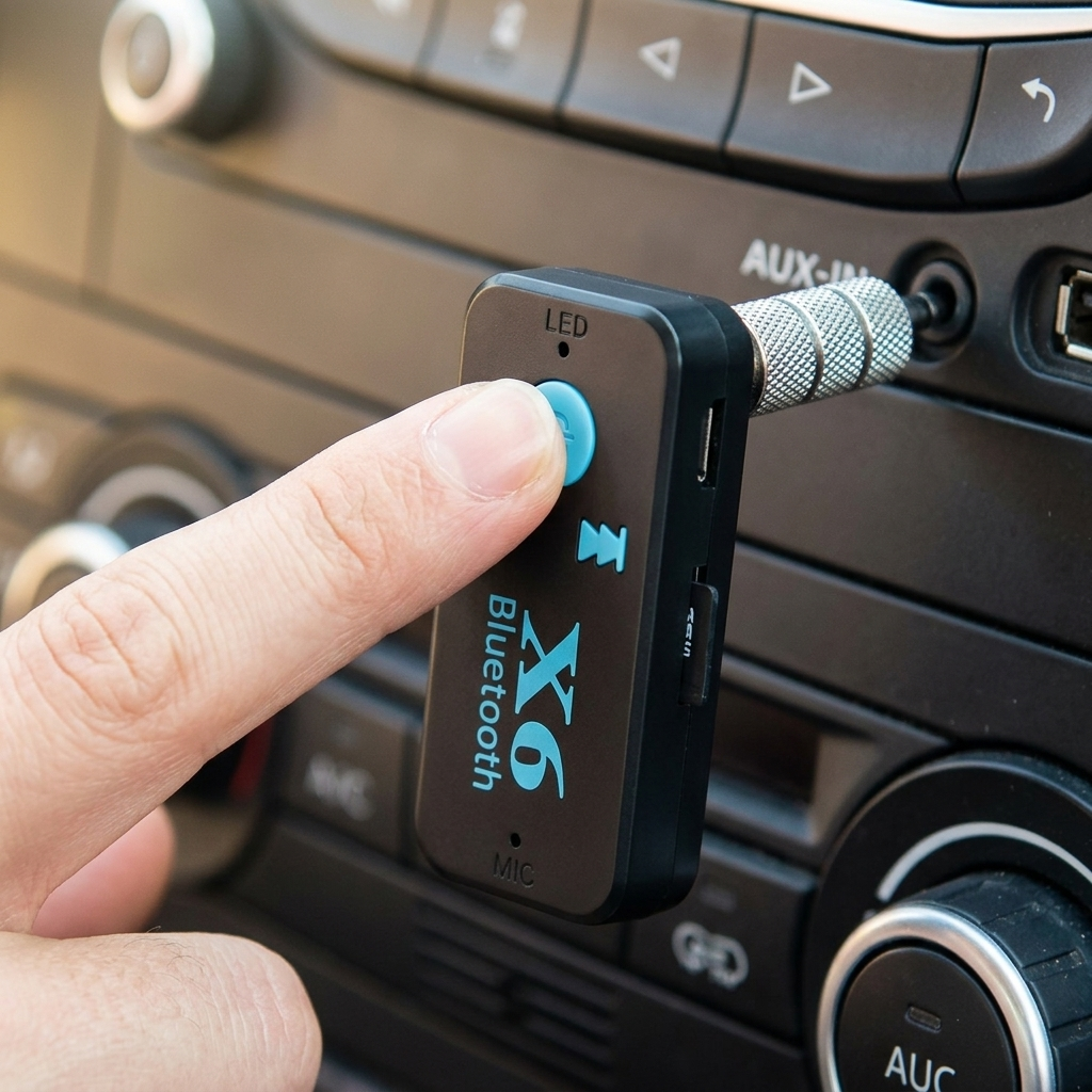 Pritisak na dugme X6 prijemnika uključenog u AUX ulaz na tabli automobila